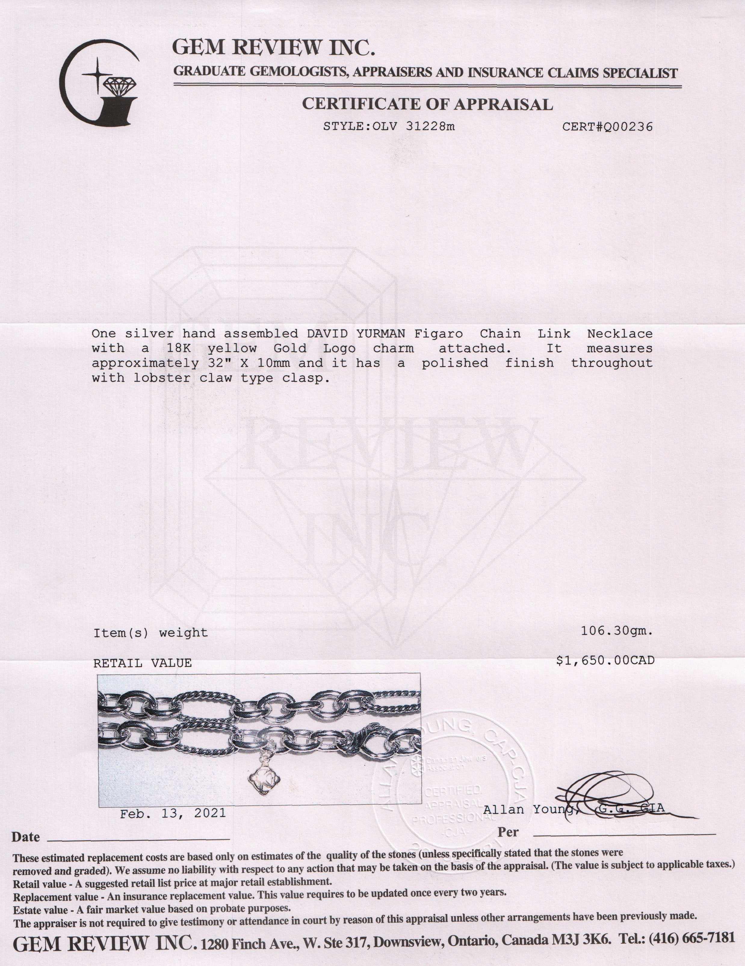 David Yurman Figaro Chain Link Necklace