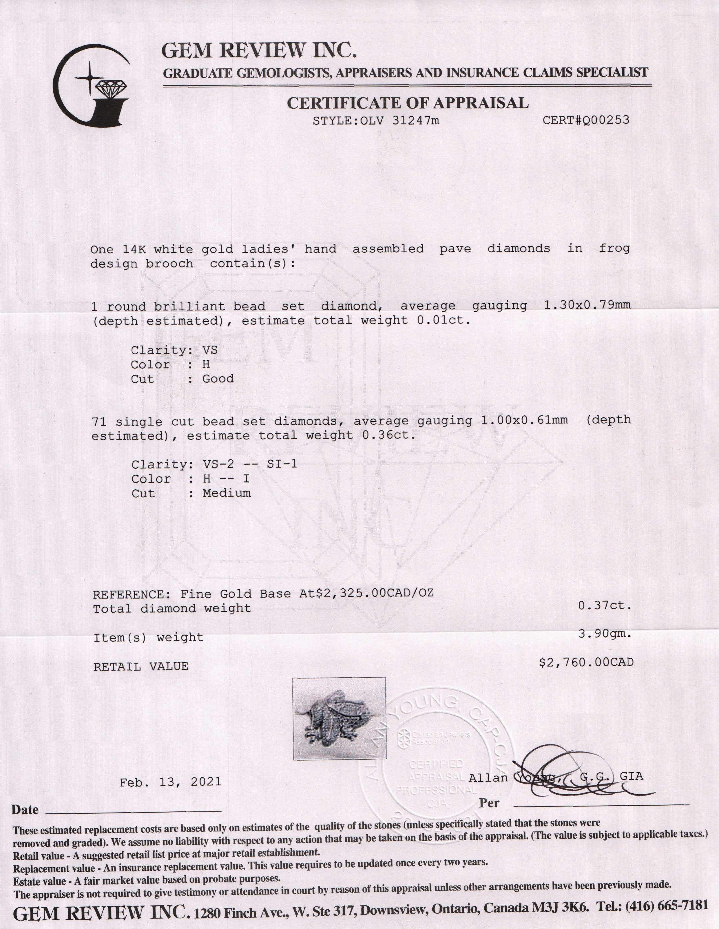 Pave Diamond Frog Brooch