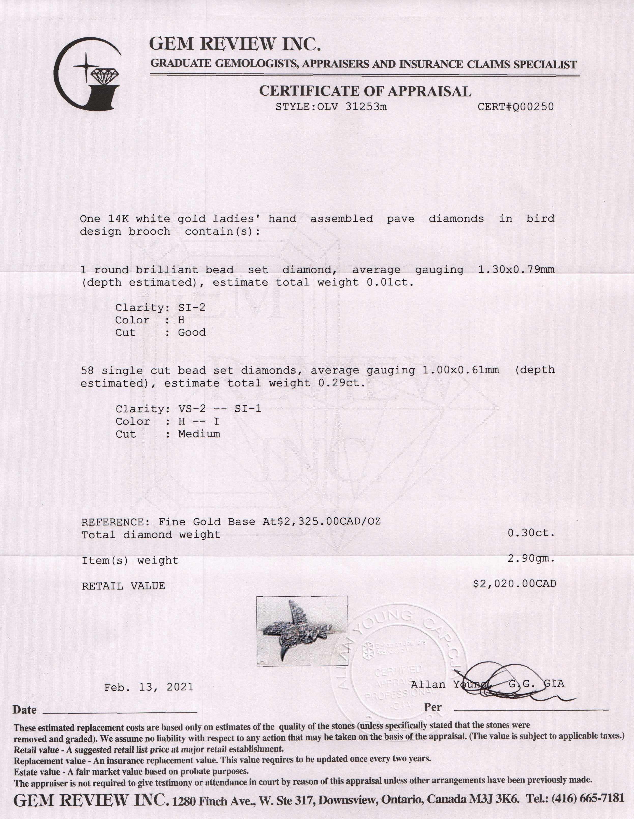 Pave Diamond Bird Brooch