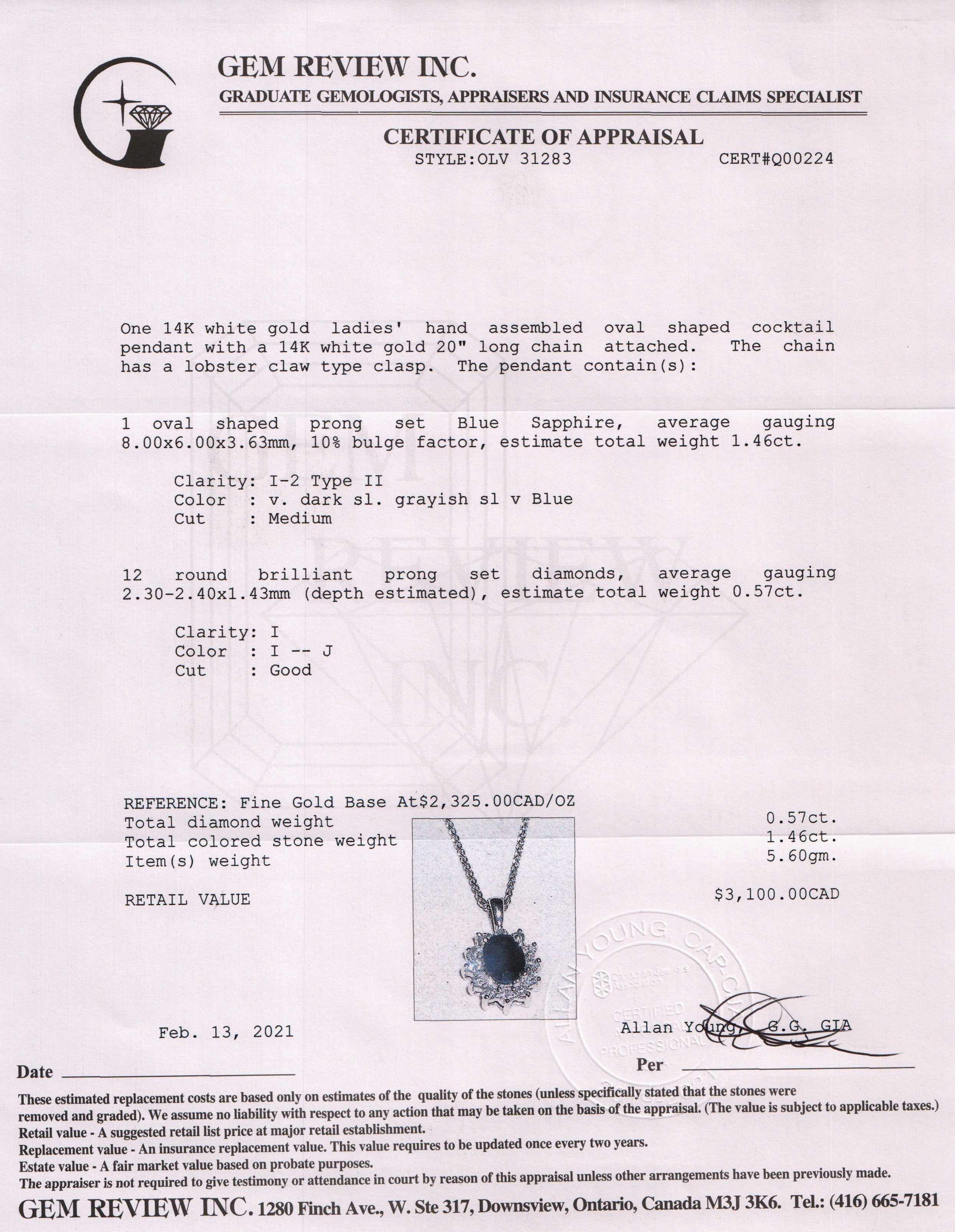 Blue Sapphire and Diamond Pendant Necklace