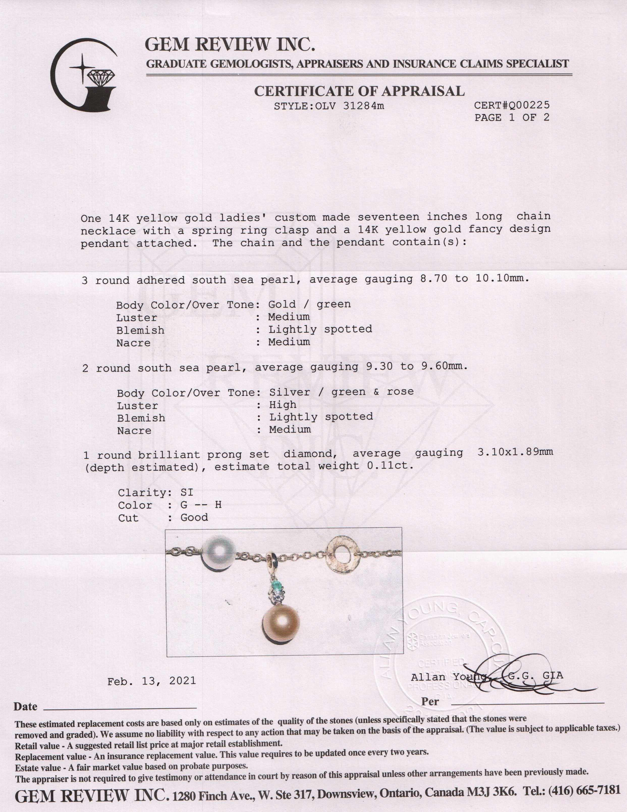 Pearl, Emerald, Diamond Necklace