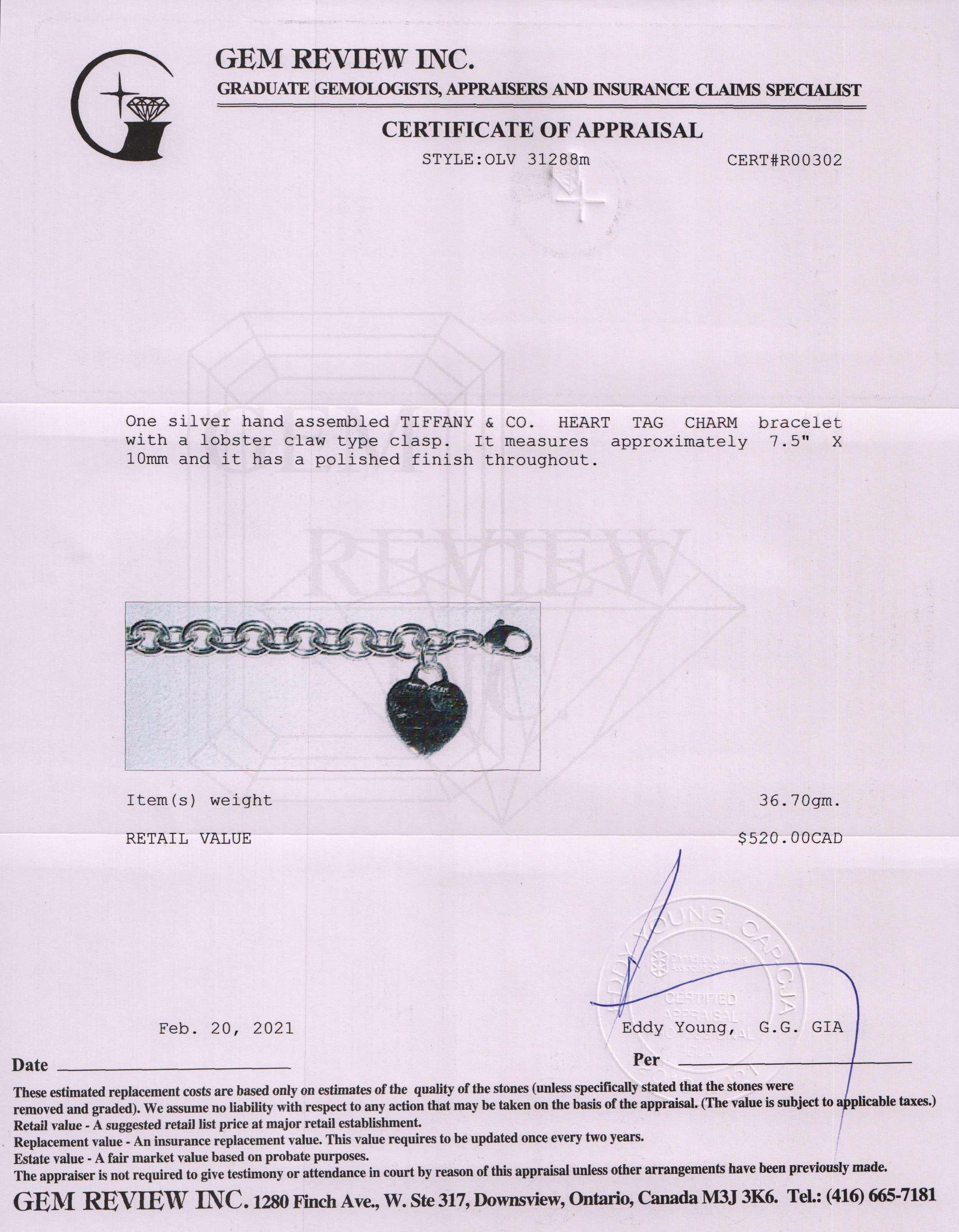 Tiffany & Co. Heart Tag Charm Bracelet