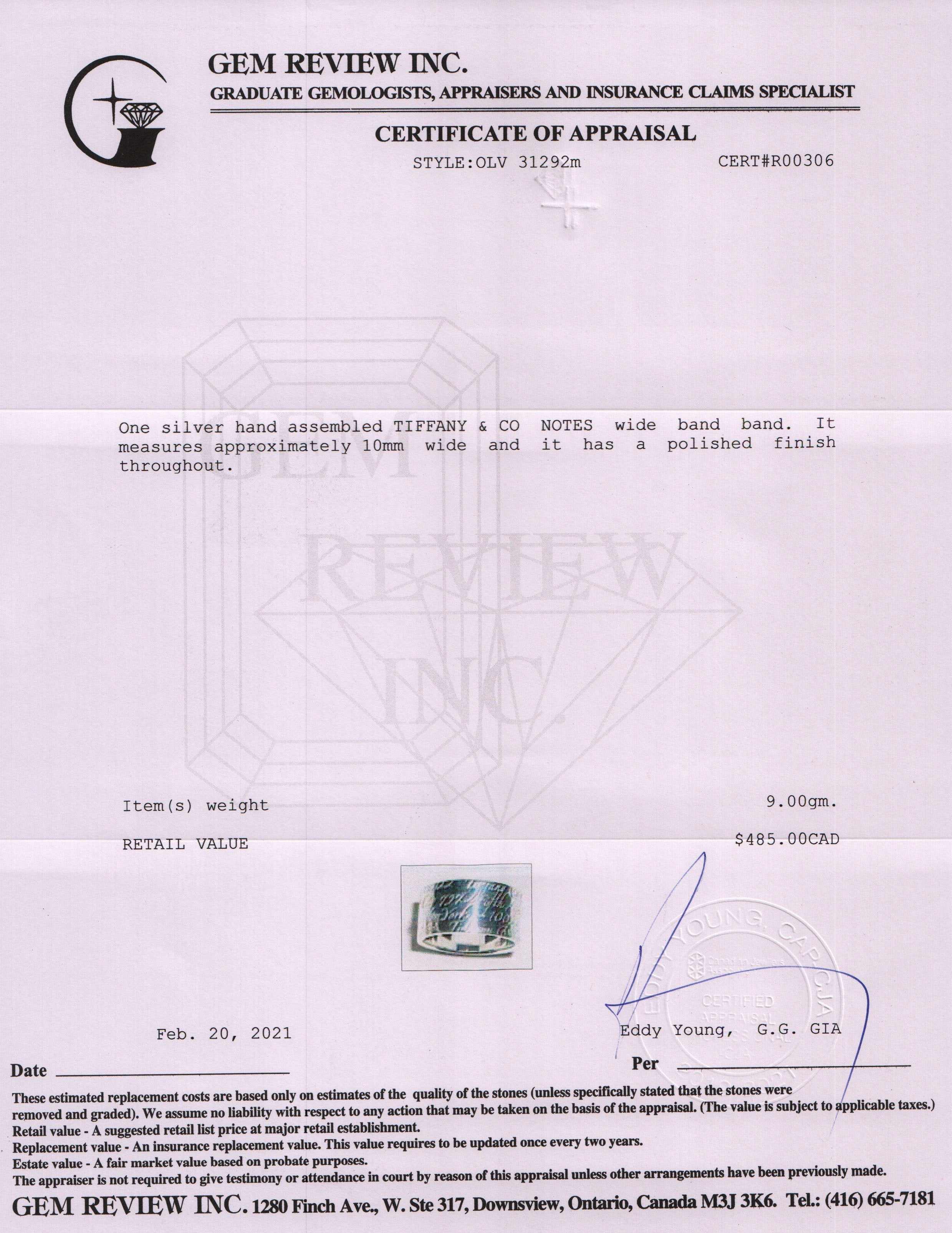 Tiffany & Co. Fifth Ave Wide Notes Band Ring