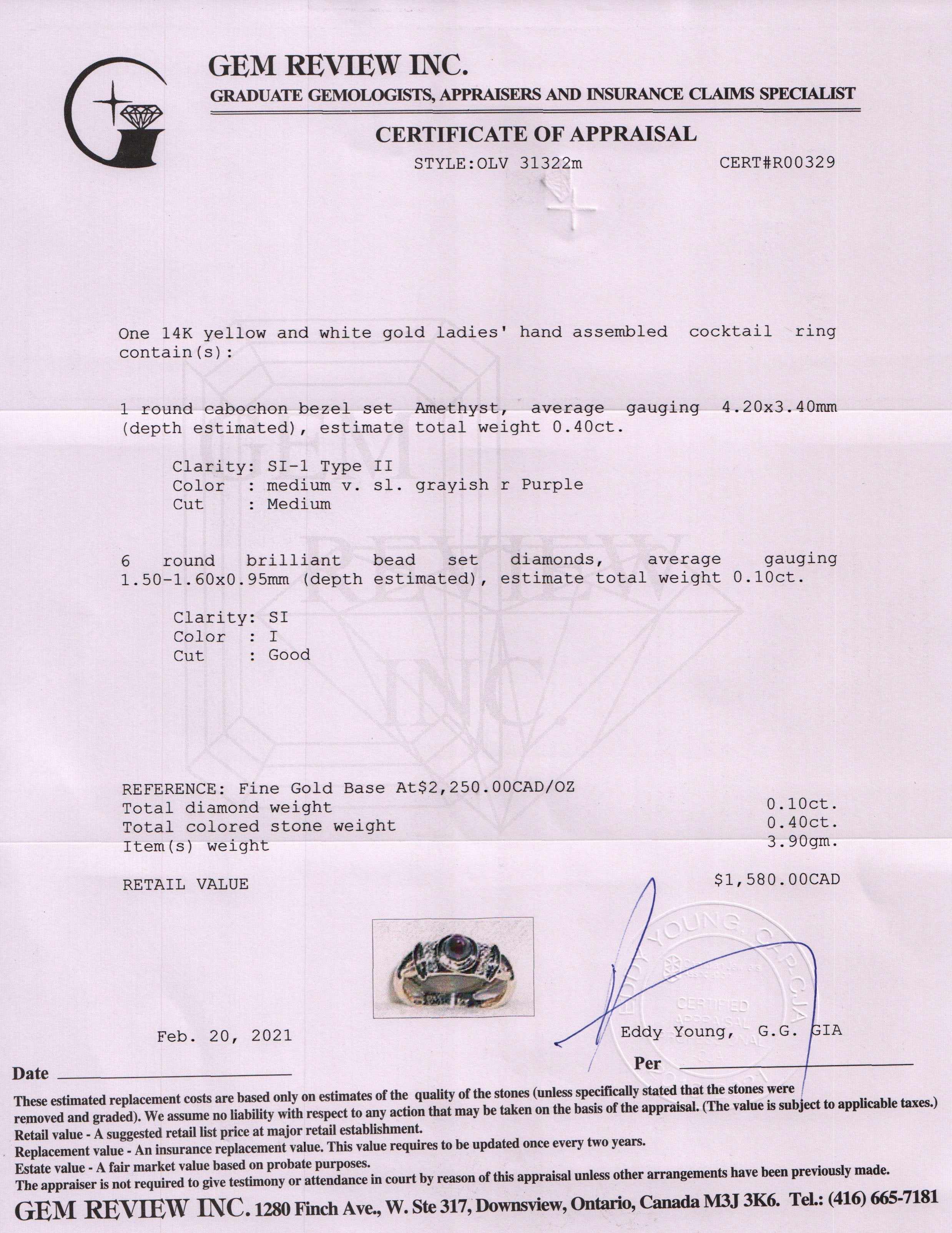 Cabochon Amethyst & Diamond Cocktail Ring