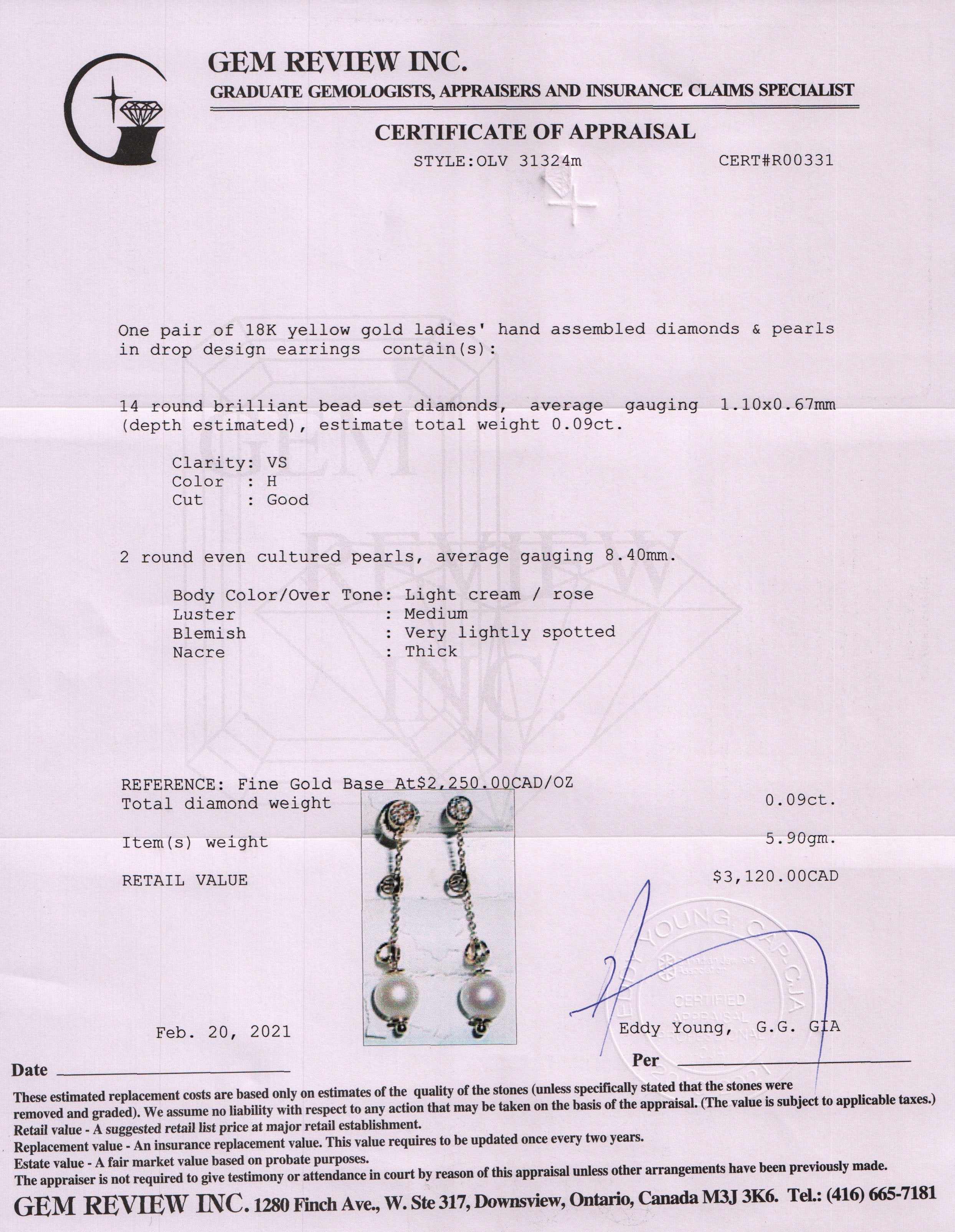 Pearl & Diamond Drop Earrings