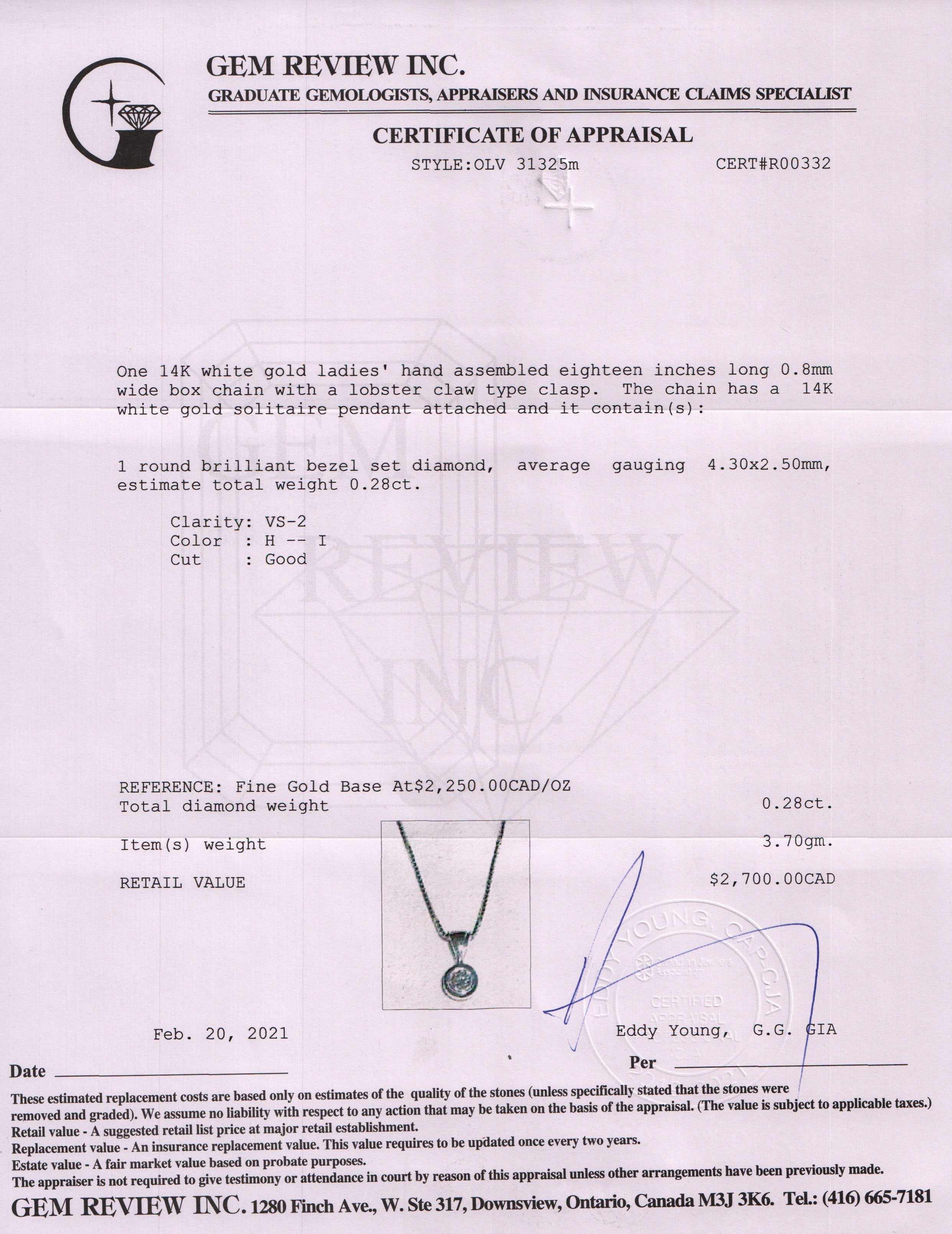 Diamond Solitaire Pendant Necklace