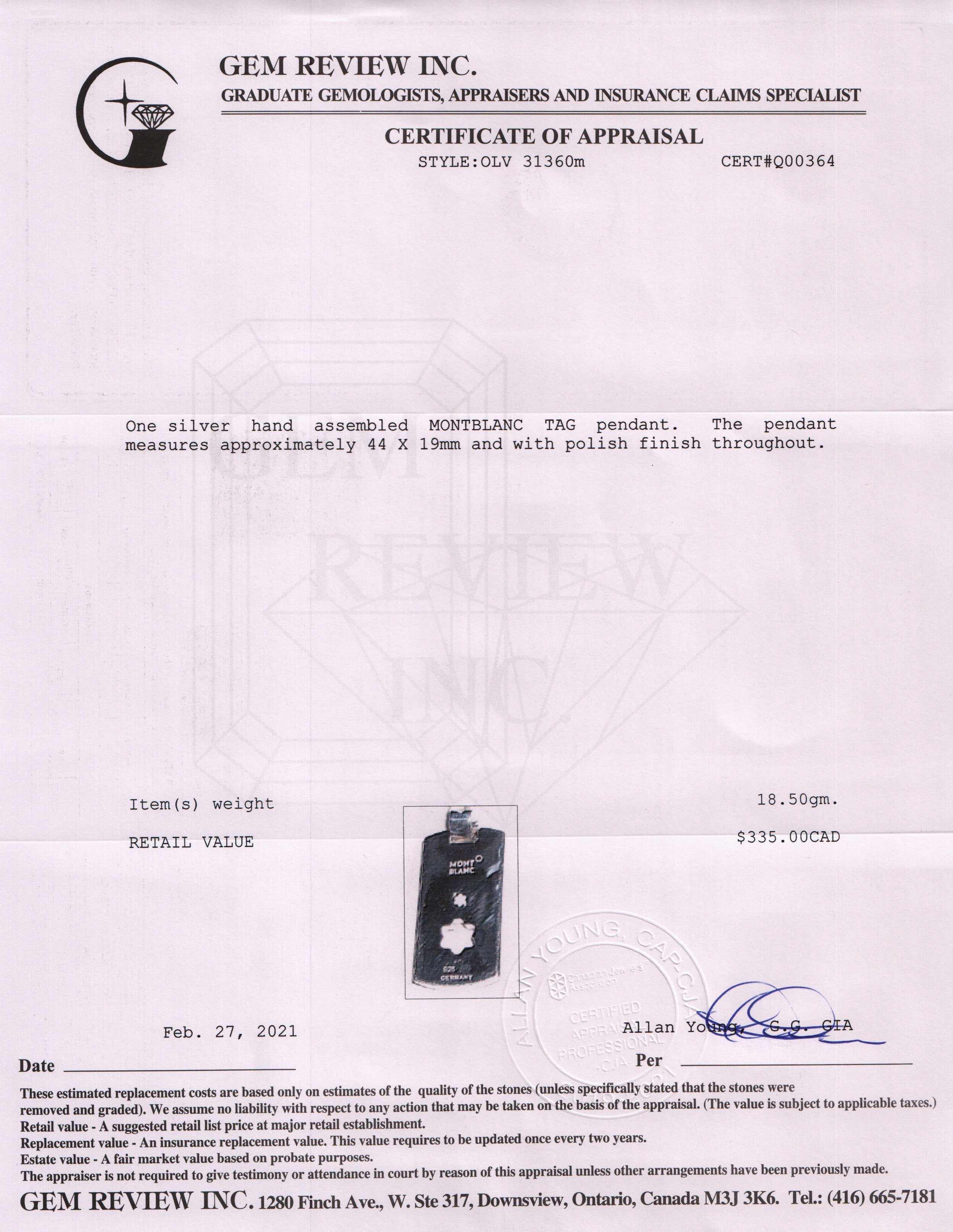 Montblanc Dog Tag Pendant