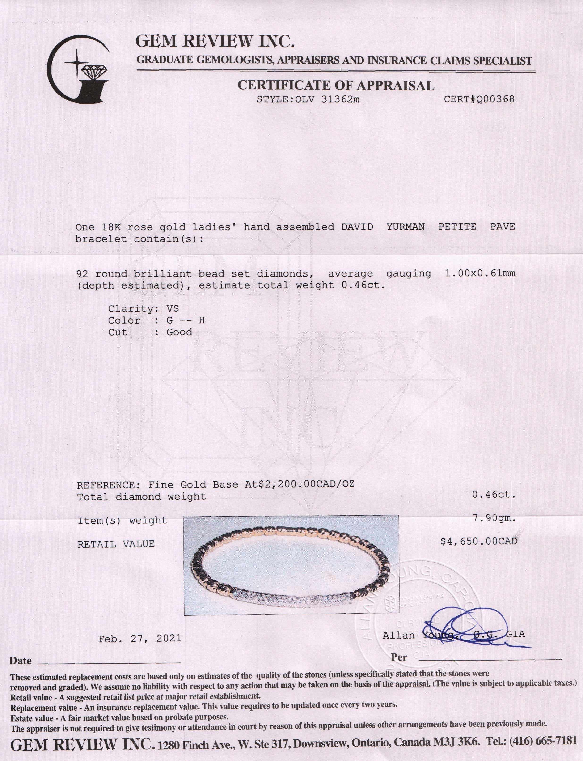 David Yurman 18k Rose Gold Petite Pave Diamond Bracelet