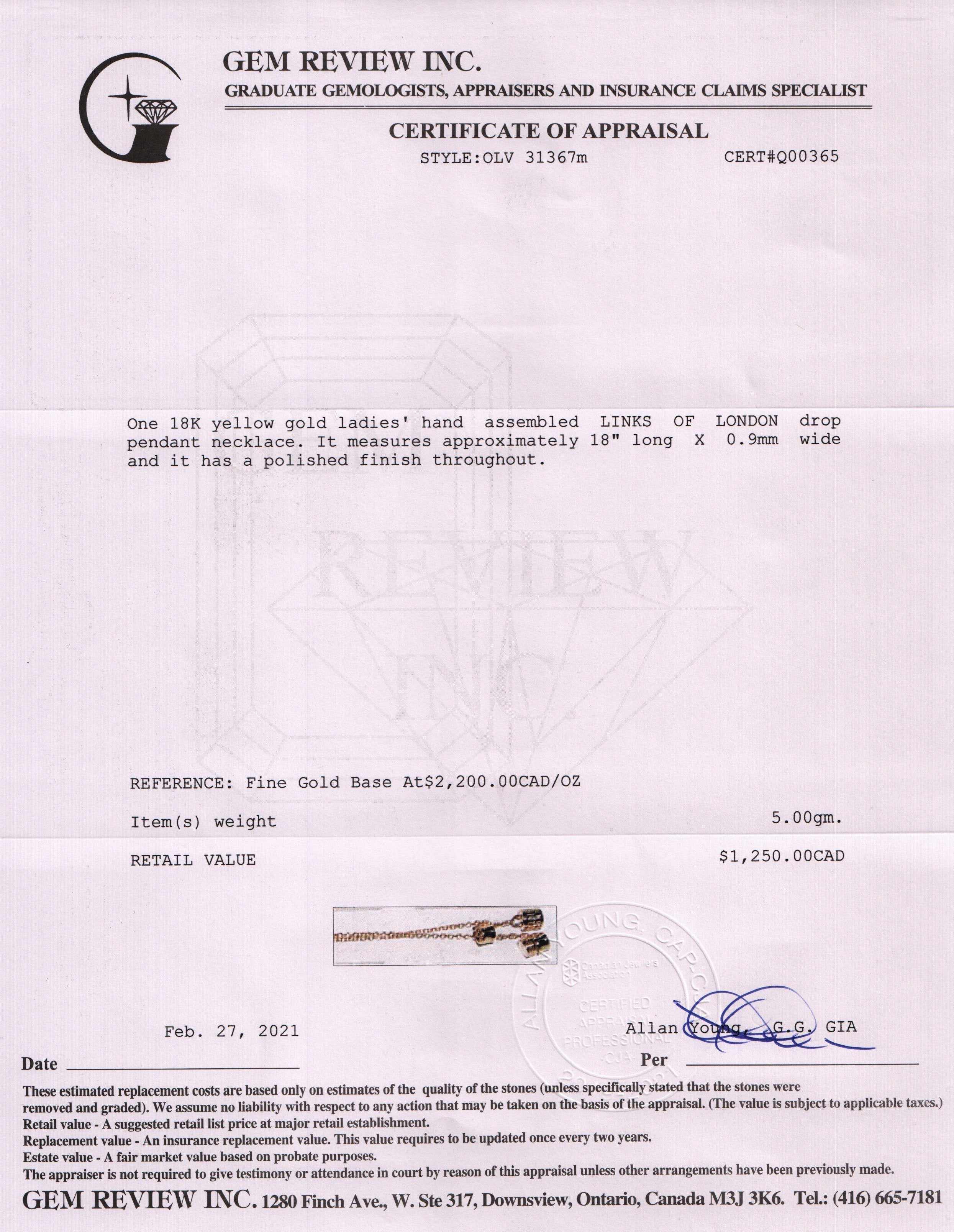 Links of London 18k Gold Drop Pendant Necklace