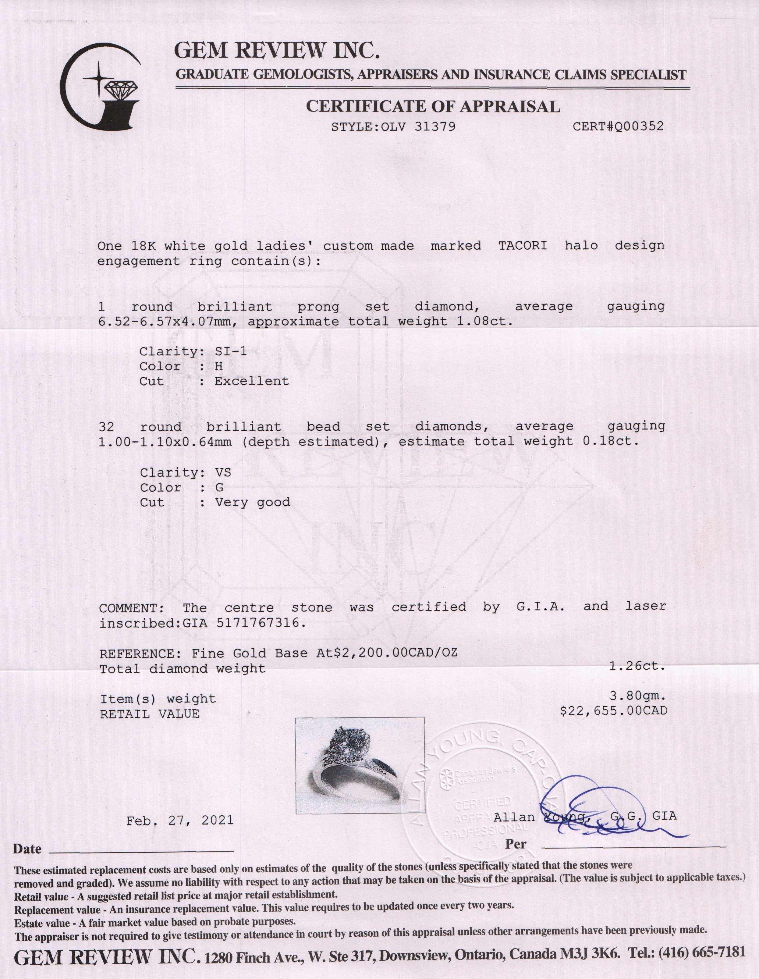 Tacori Diamond Engagement Ring w/ GIA Report