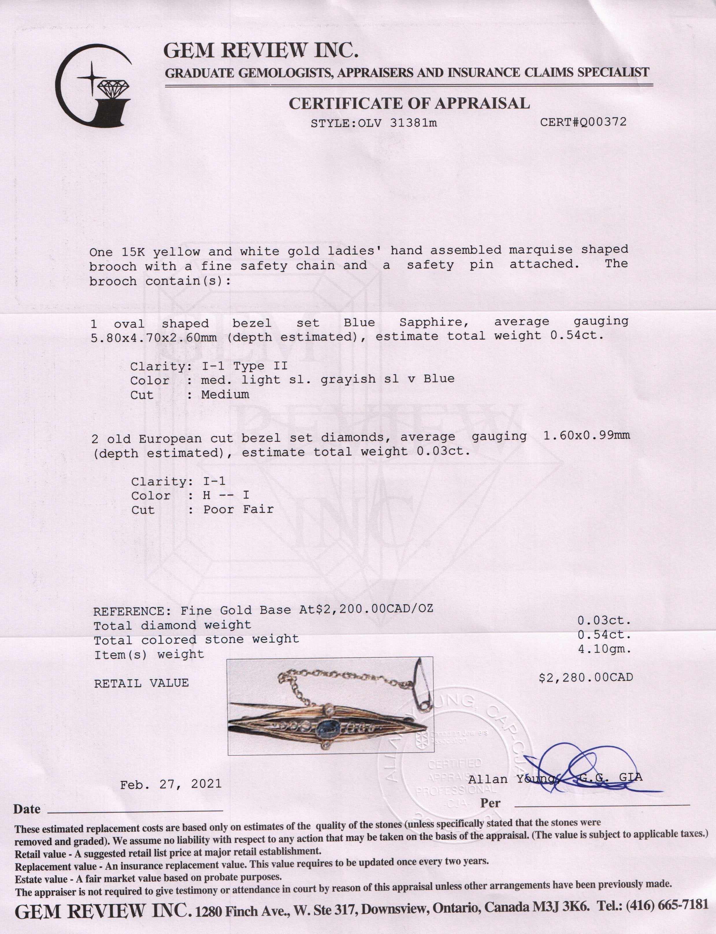 Antique Blue Sapphire & Diamond Brooch