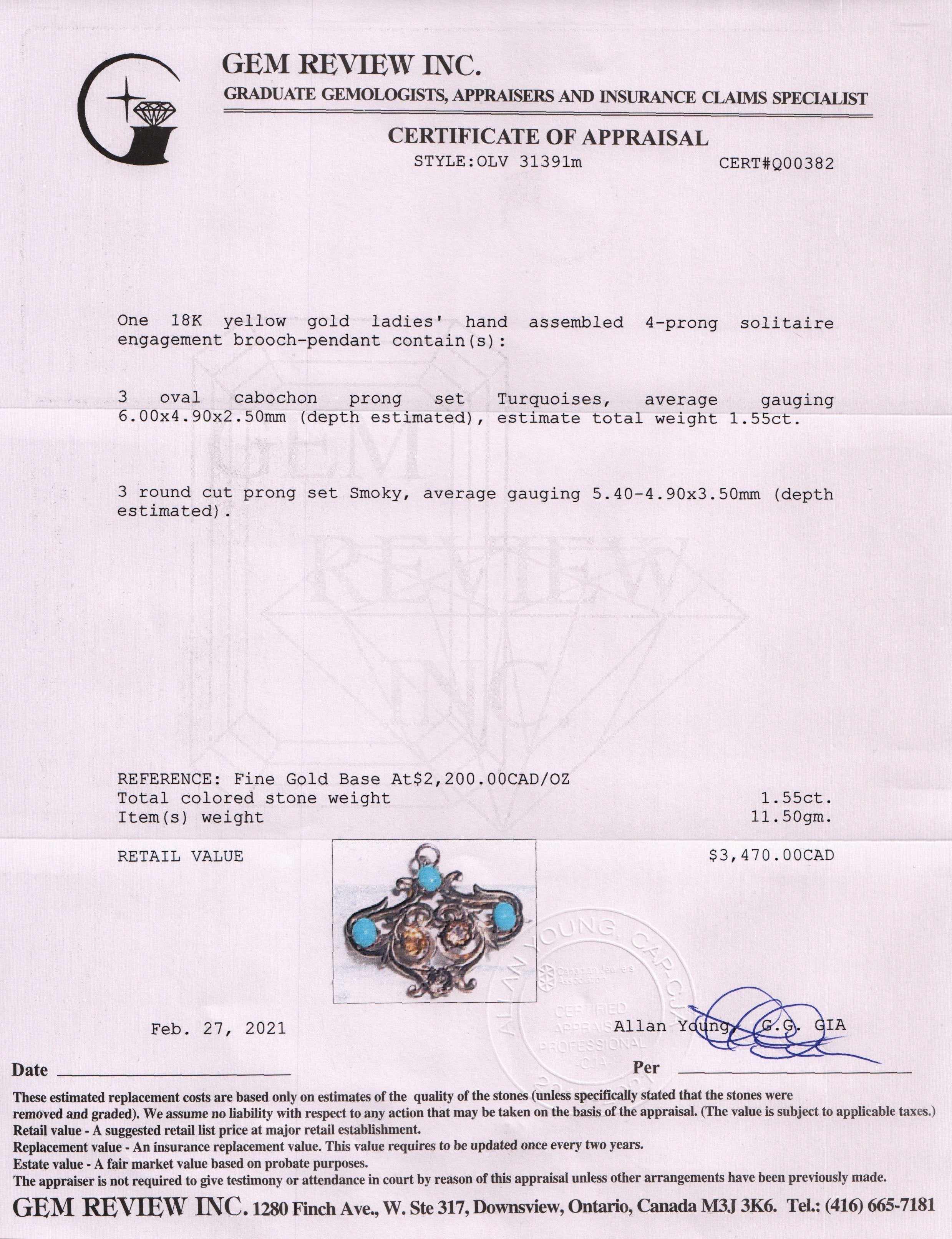 Antique Citrine & Turquoise Brooch/Pendant