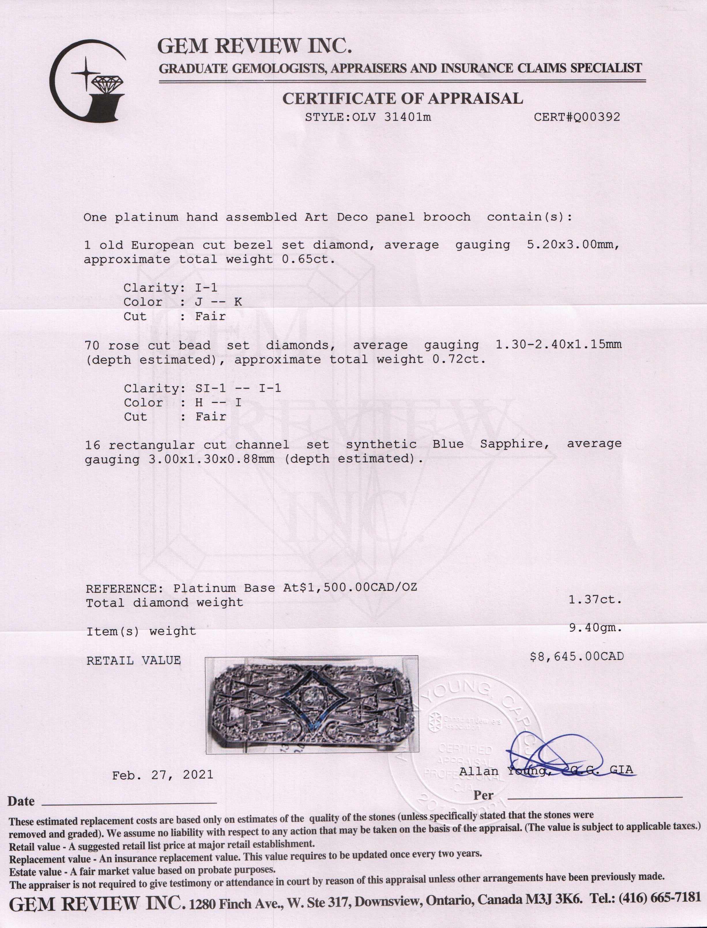 Antique Platinum Art Deco Diamond Brooch