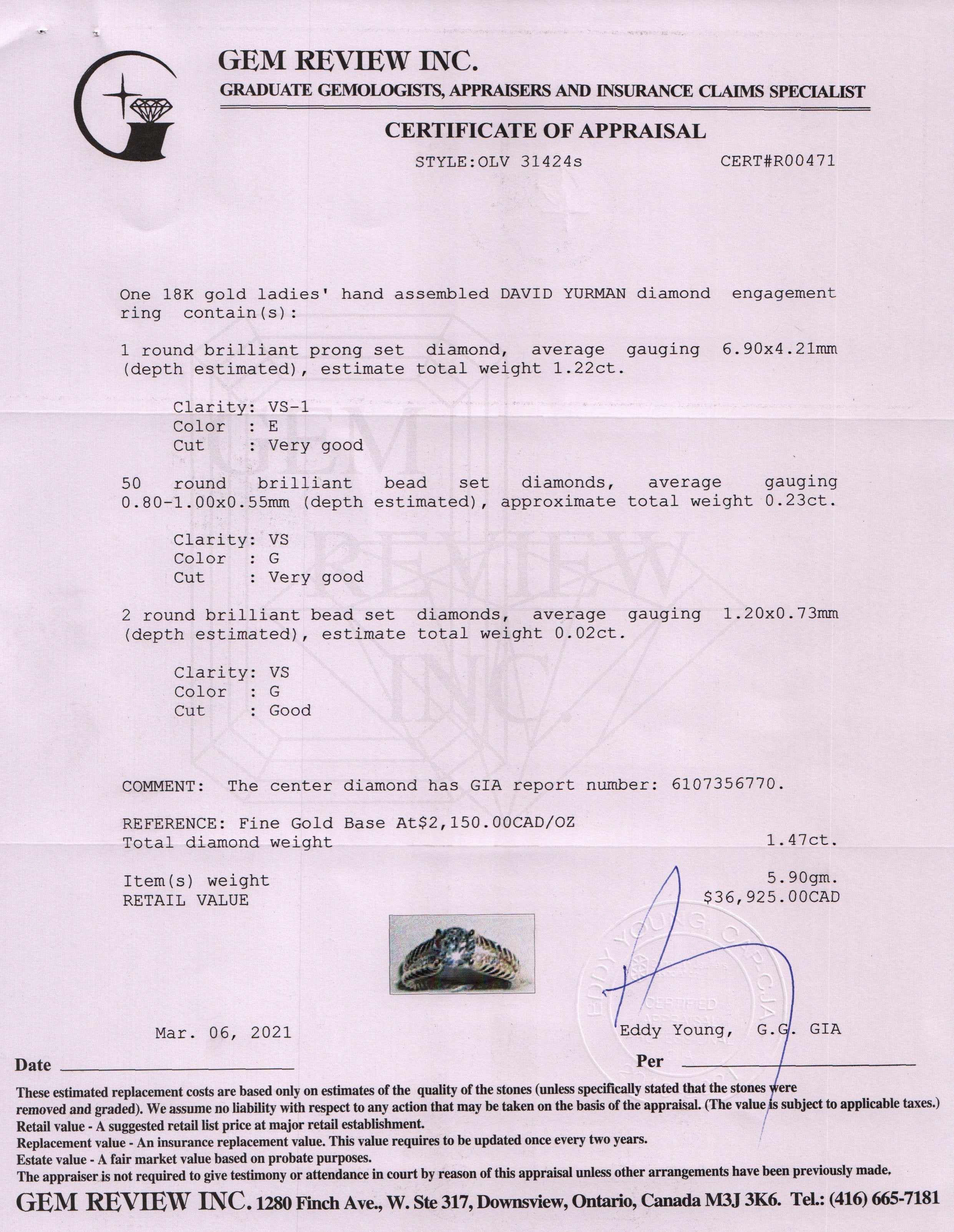 David Yurman Renaissance Style Diamond Engagement Ring w/ Box