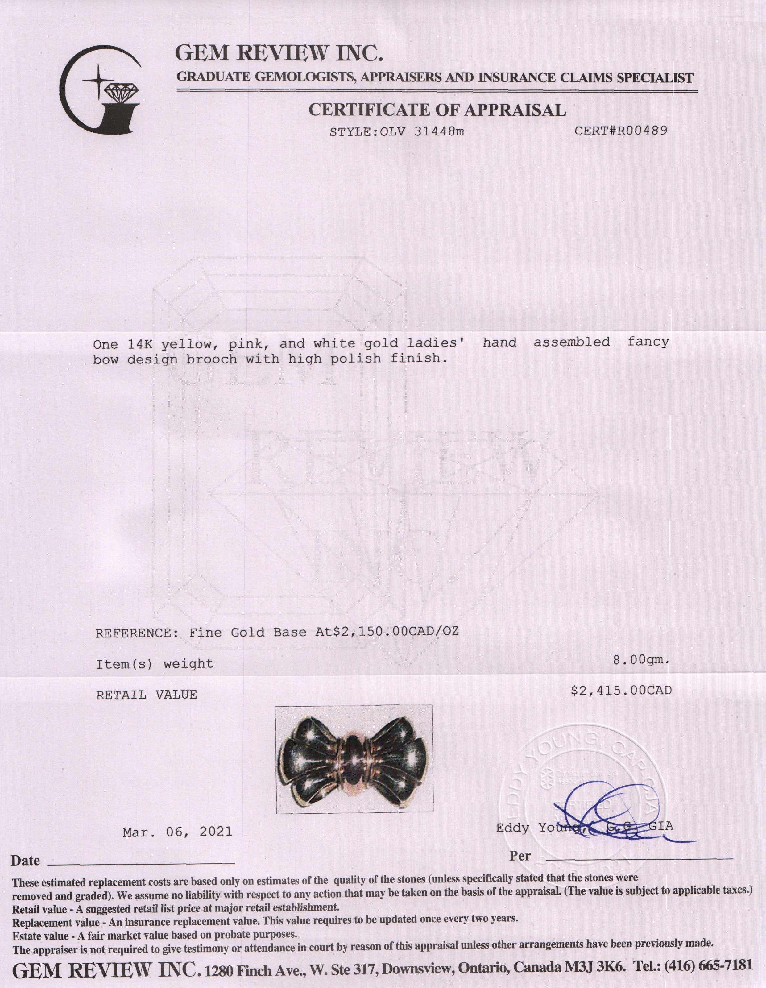 Antique Tri-Color Bow Brooch