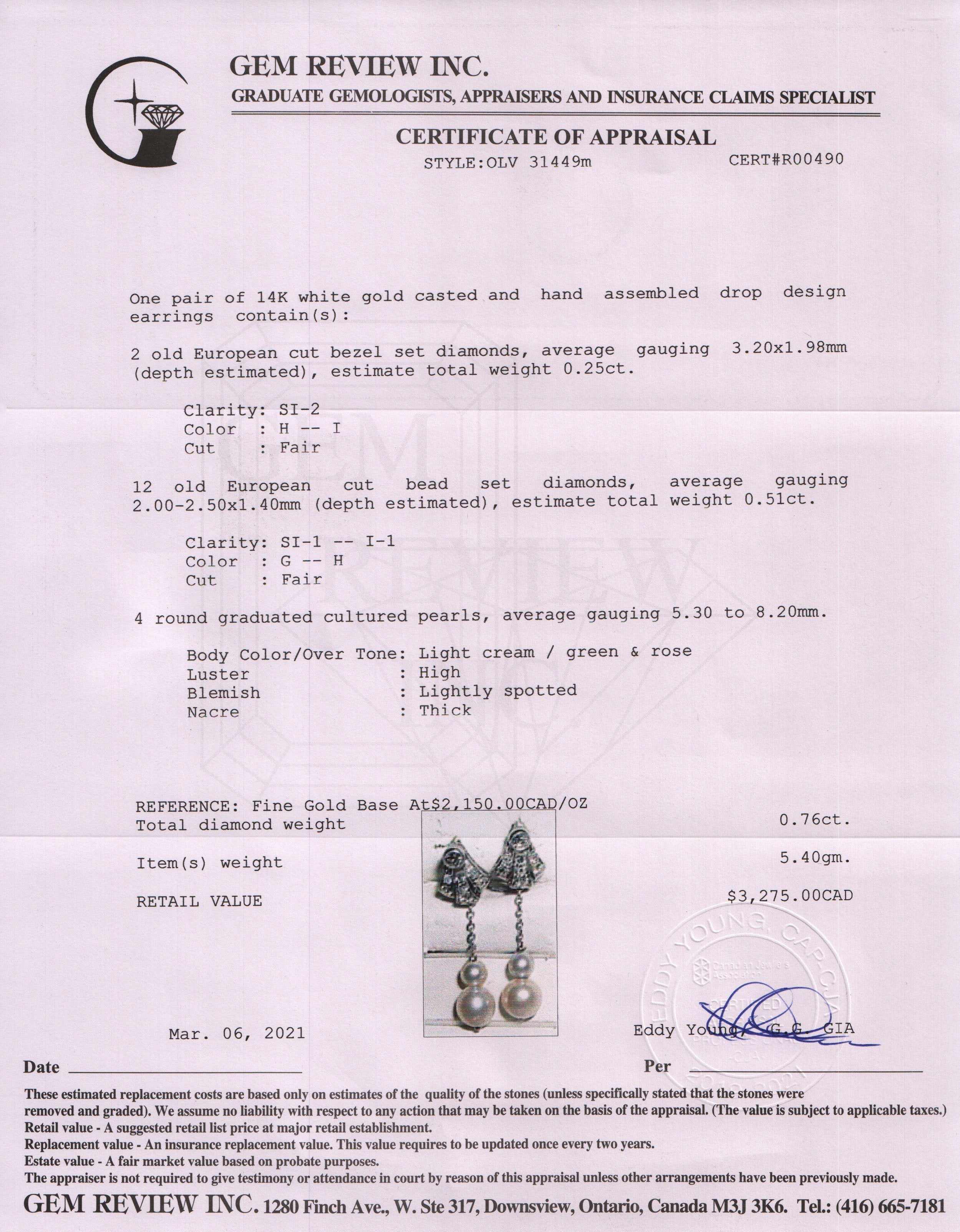 Antique Diamond and Pearl Drop Earrings