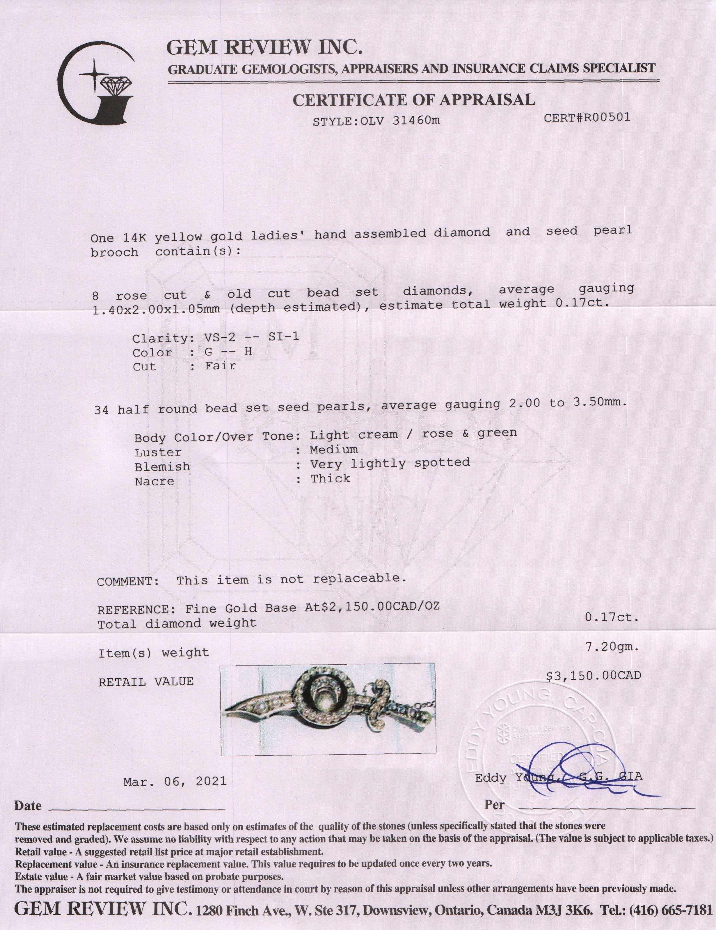 Antique Diamond and Seed Pearl Brooch