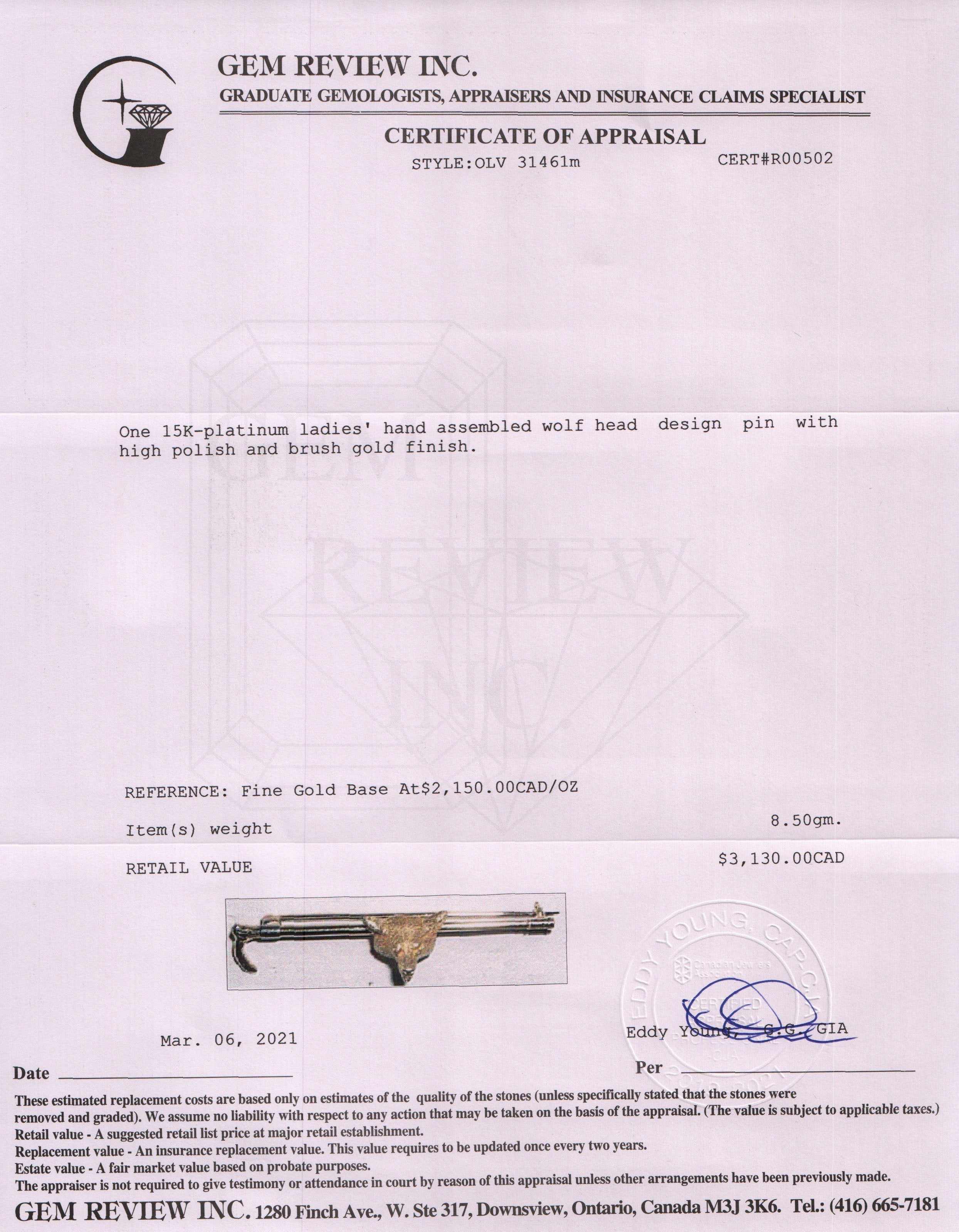 Antique Wolf Head Pin Brooch