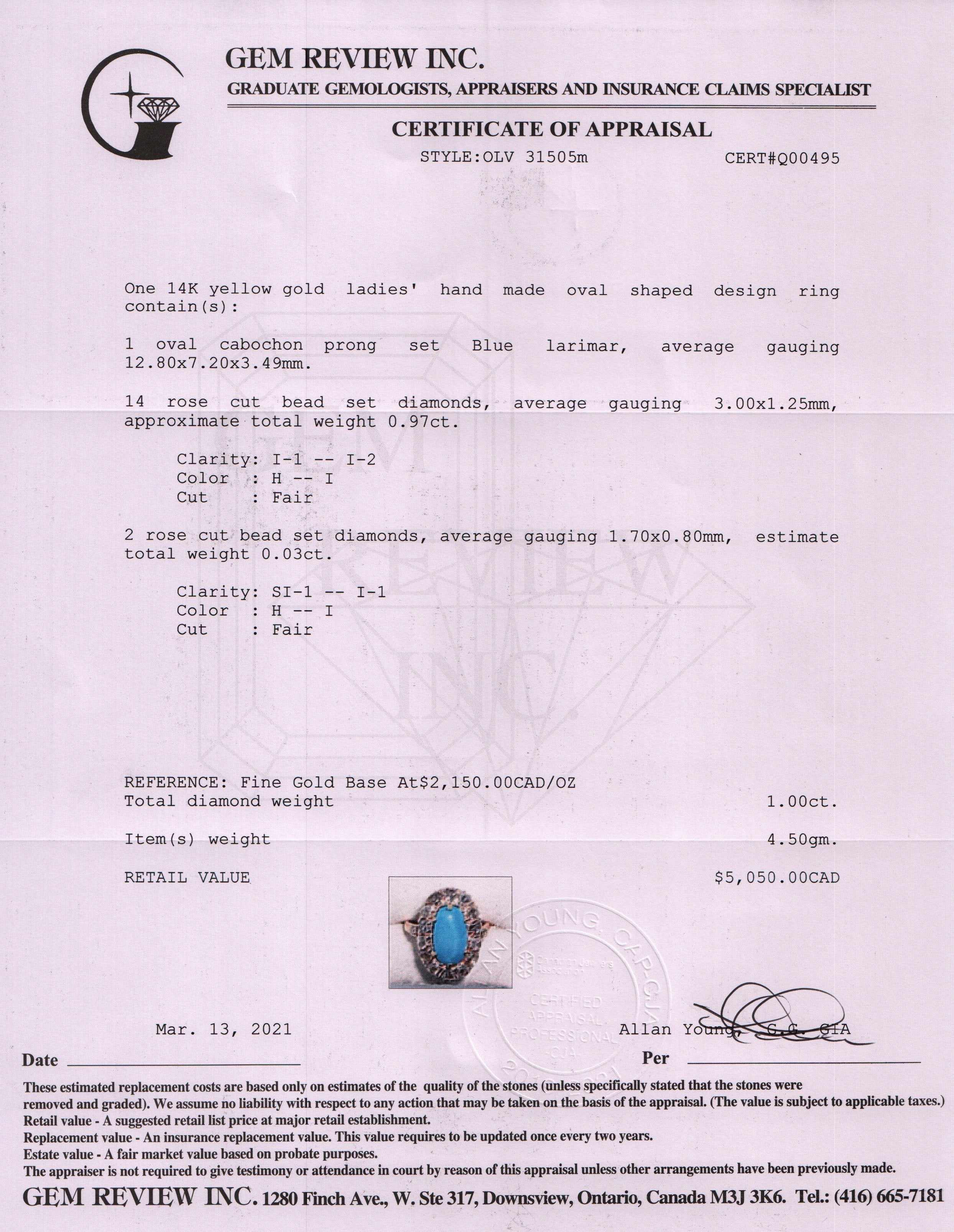 Antique Larimar & Diamond Ring