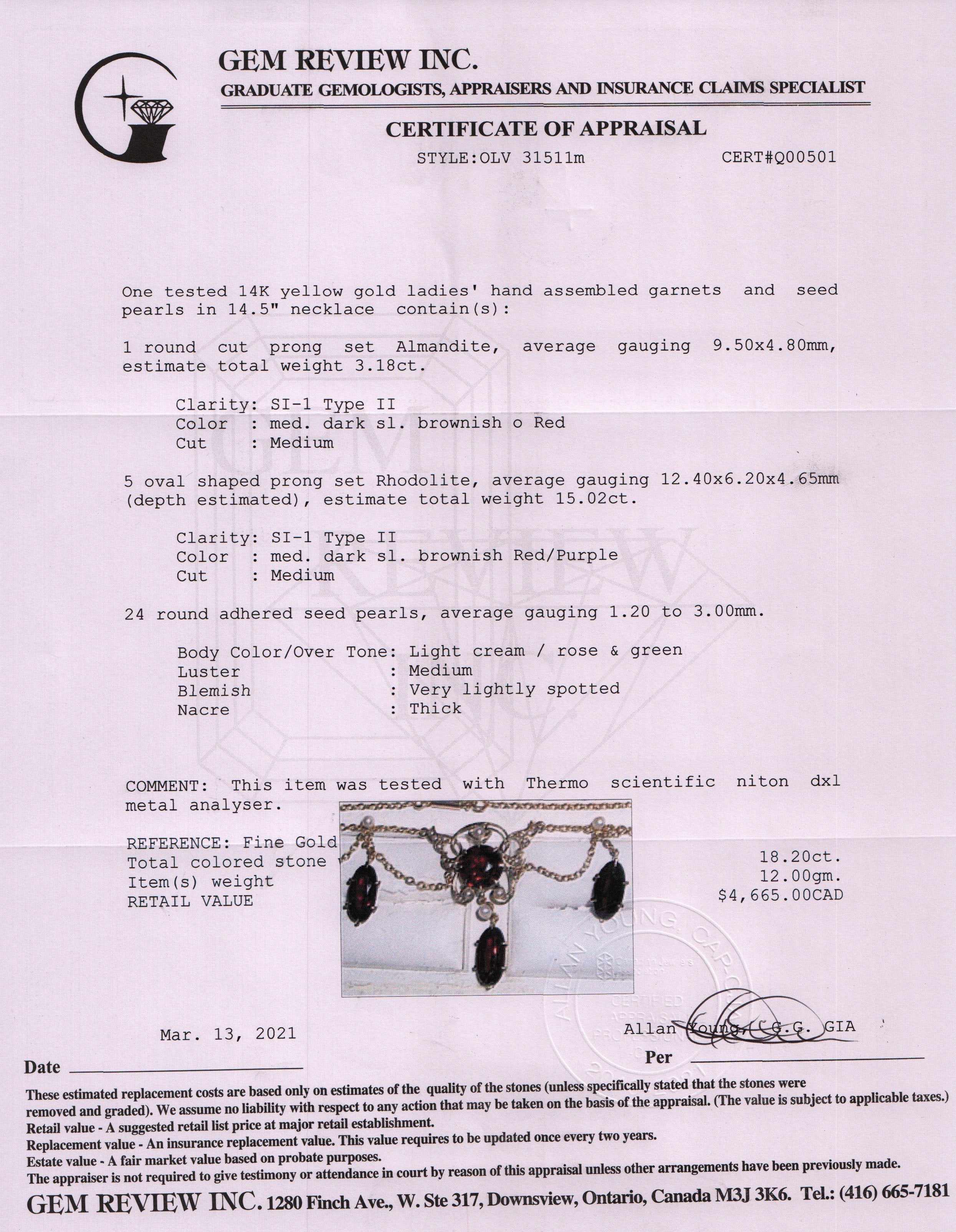 Antique Garnet, Rhodolite, & Seed Pearl Necklace