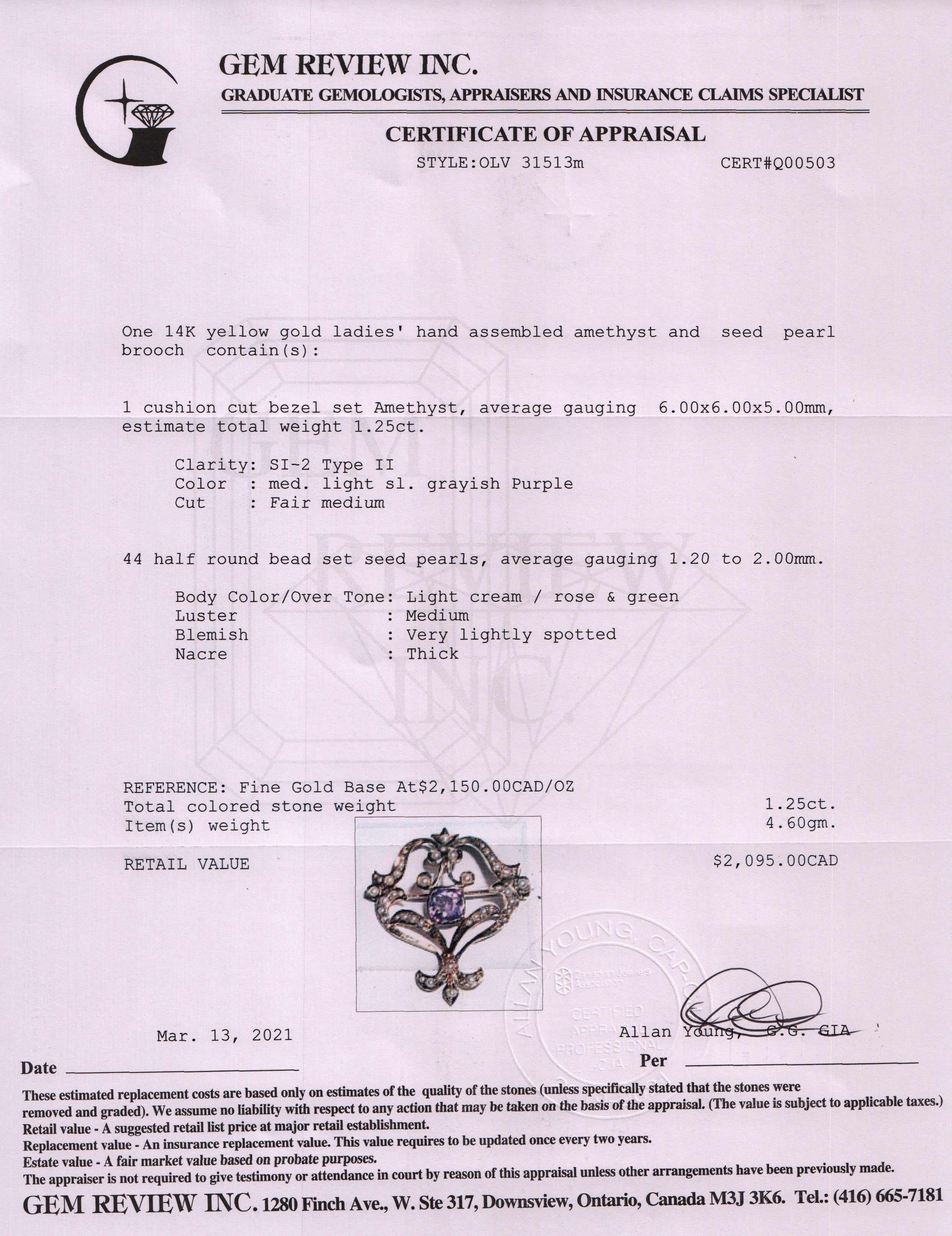 Antique Amethyst & Seed Pearl Brooch