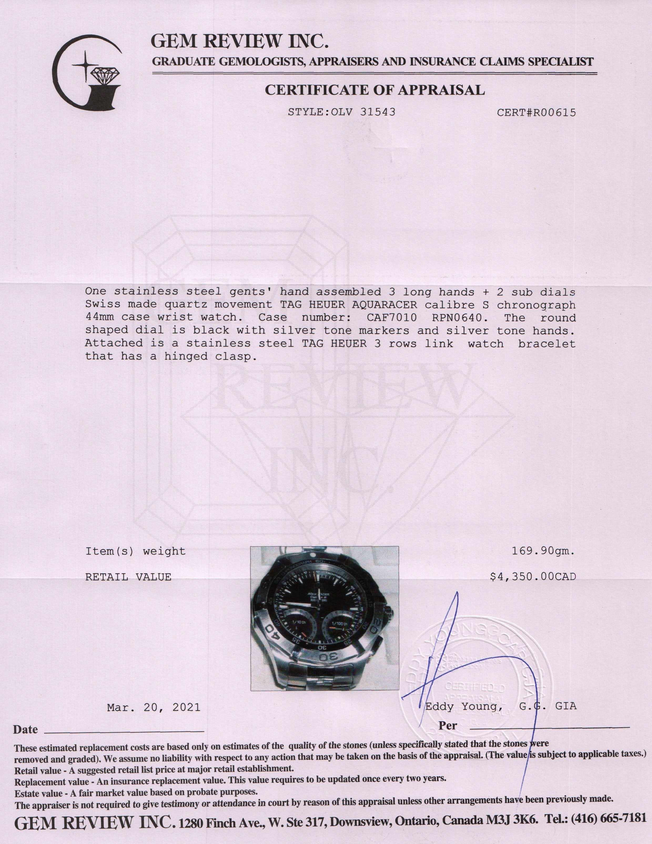 Tag Heuer Aquaracer Calibre S Chronograph Watch