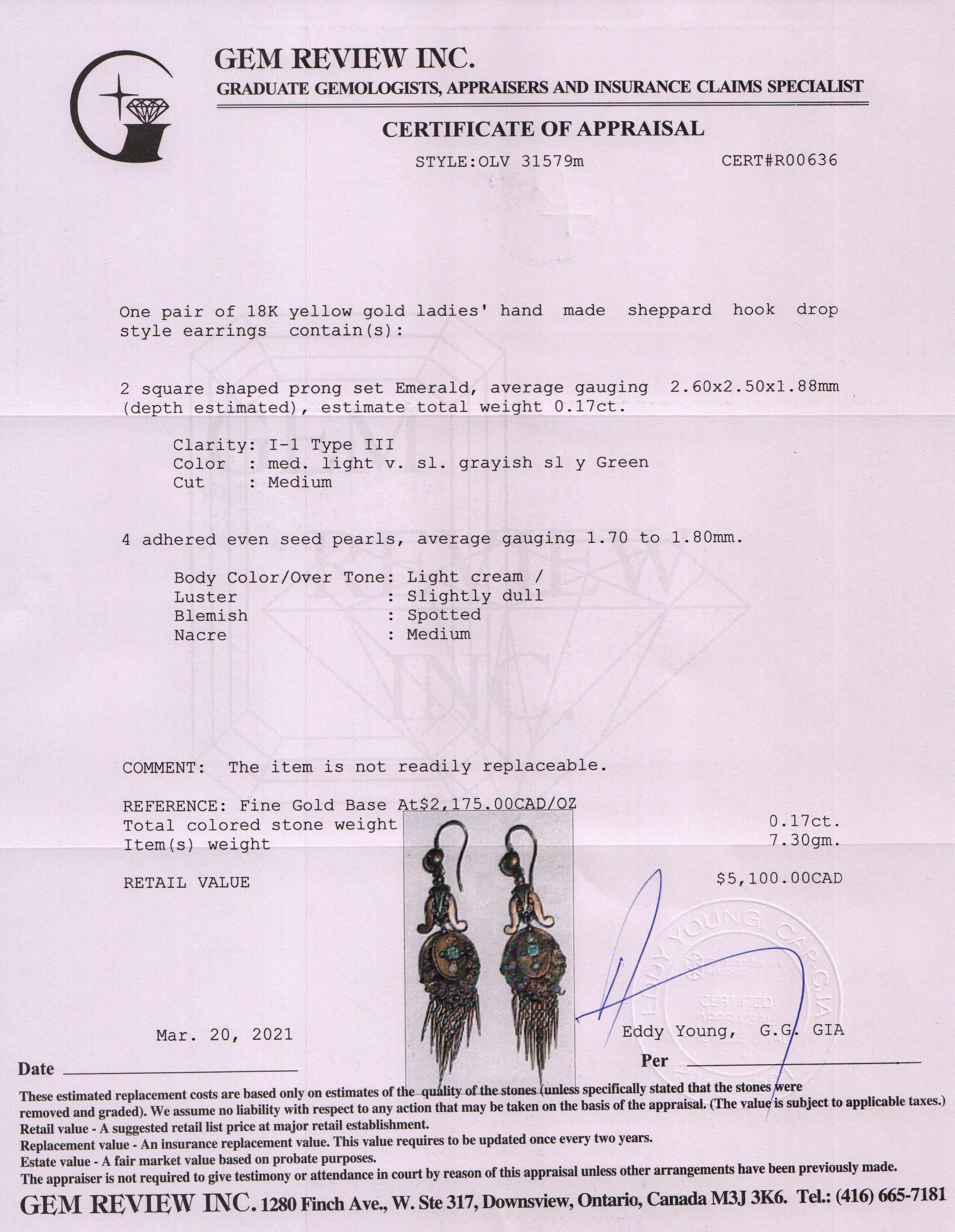 Antique Emerald & Pearl Drop Earrings