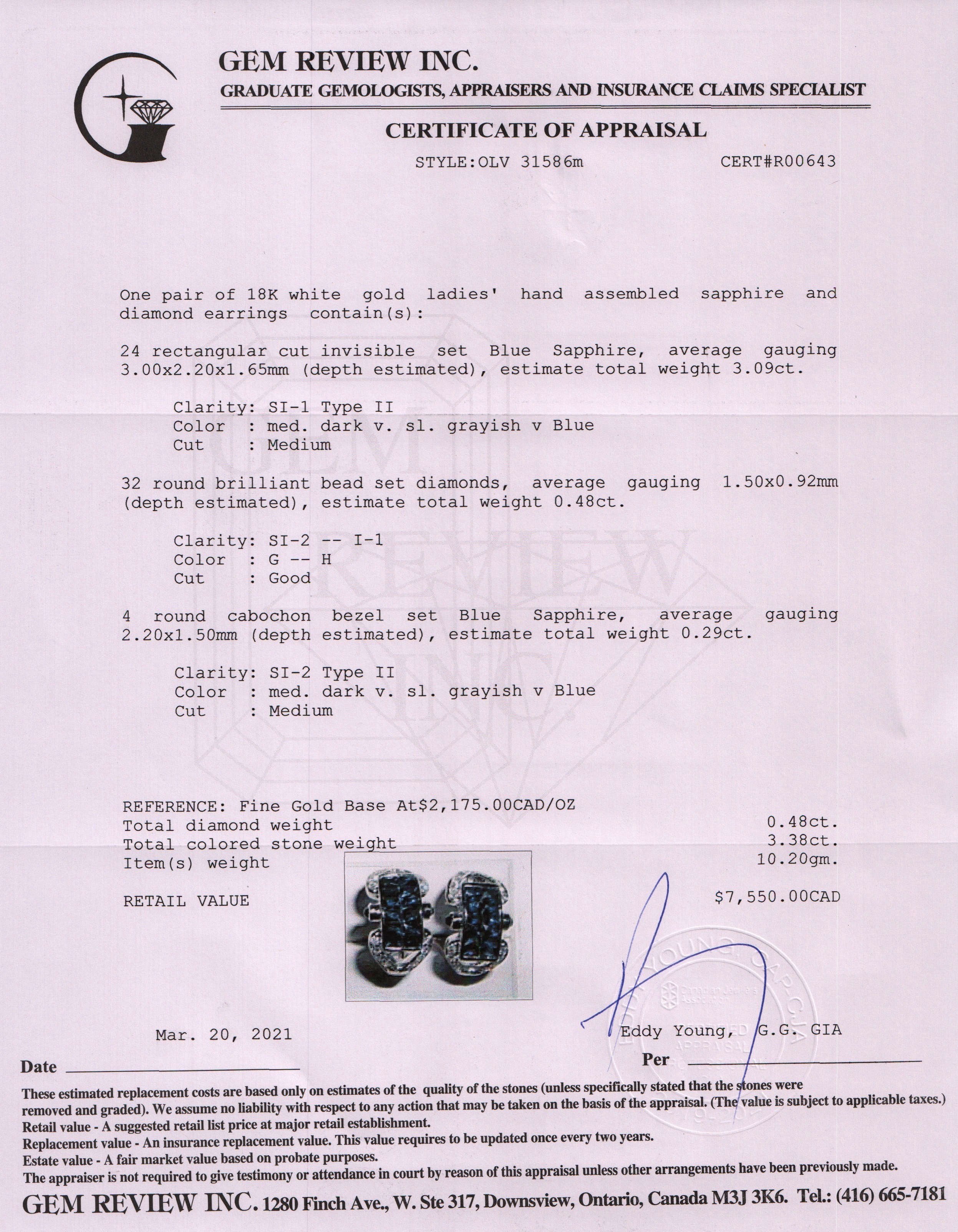 Blue Sapphire and Diamond Earrings