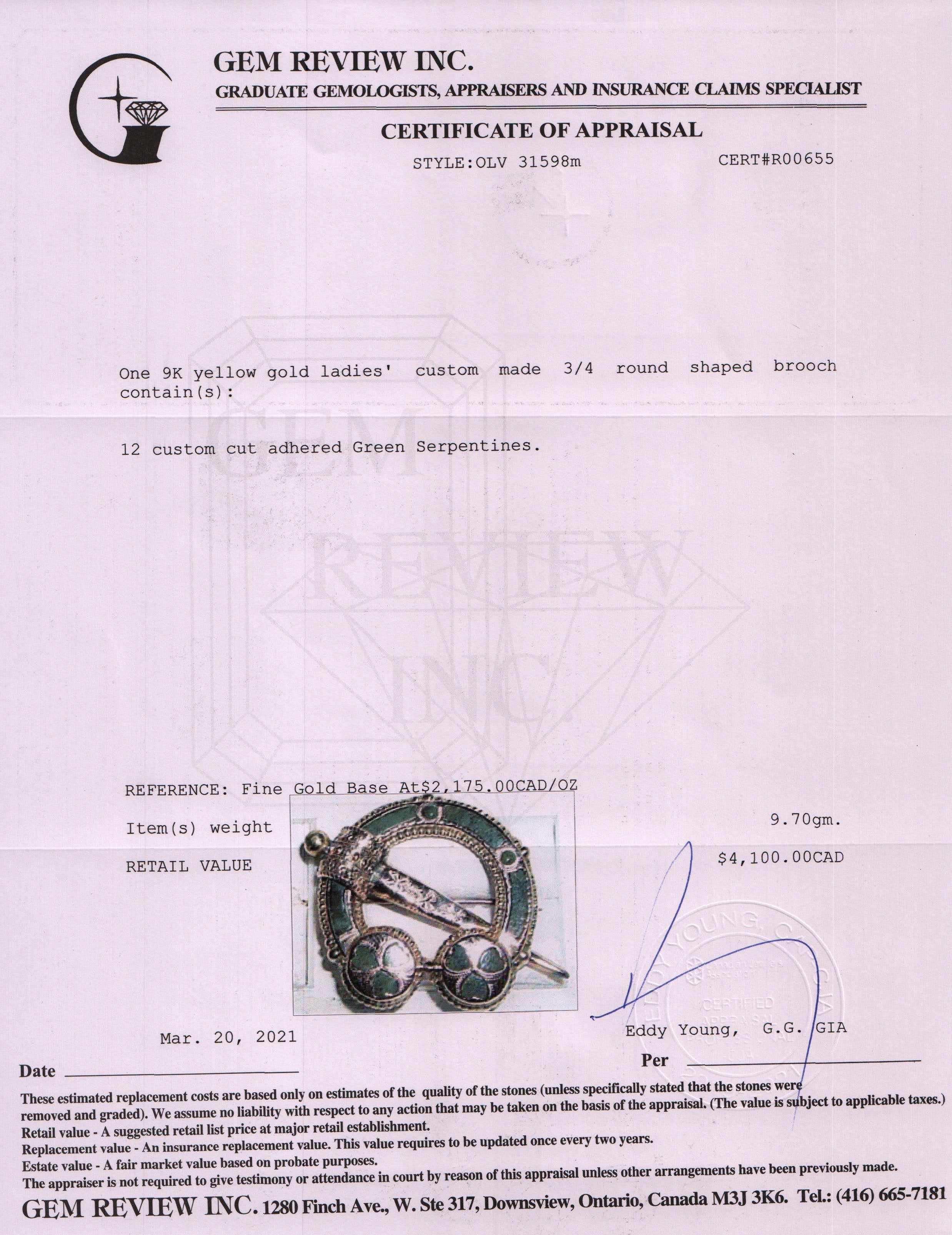 Antique Green Serpentine Brooch