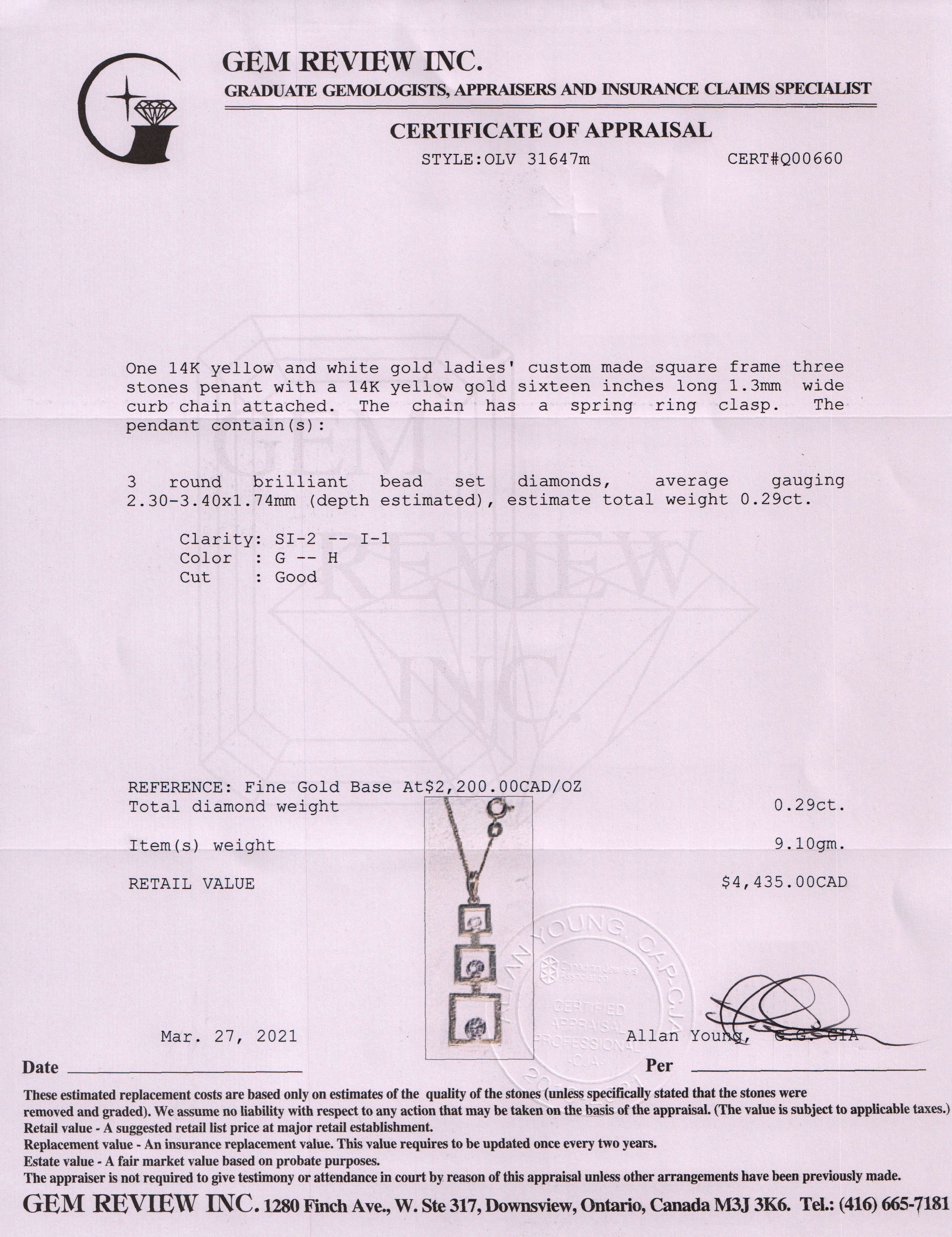 Three Diamond Drop Pendant Necklace