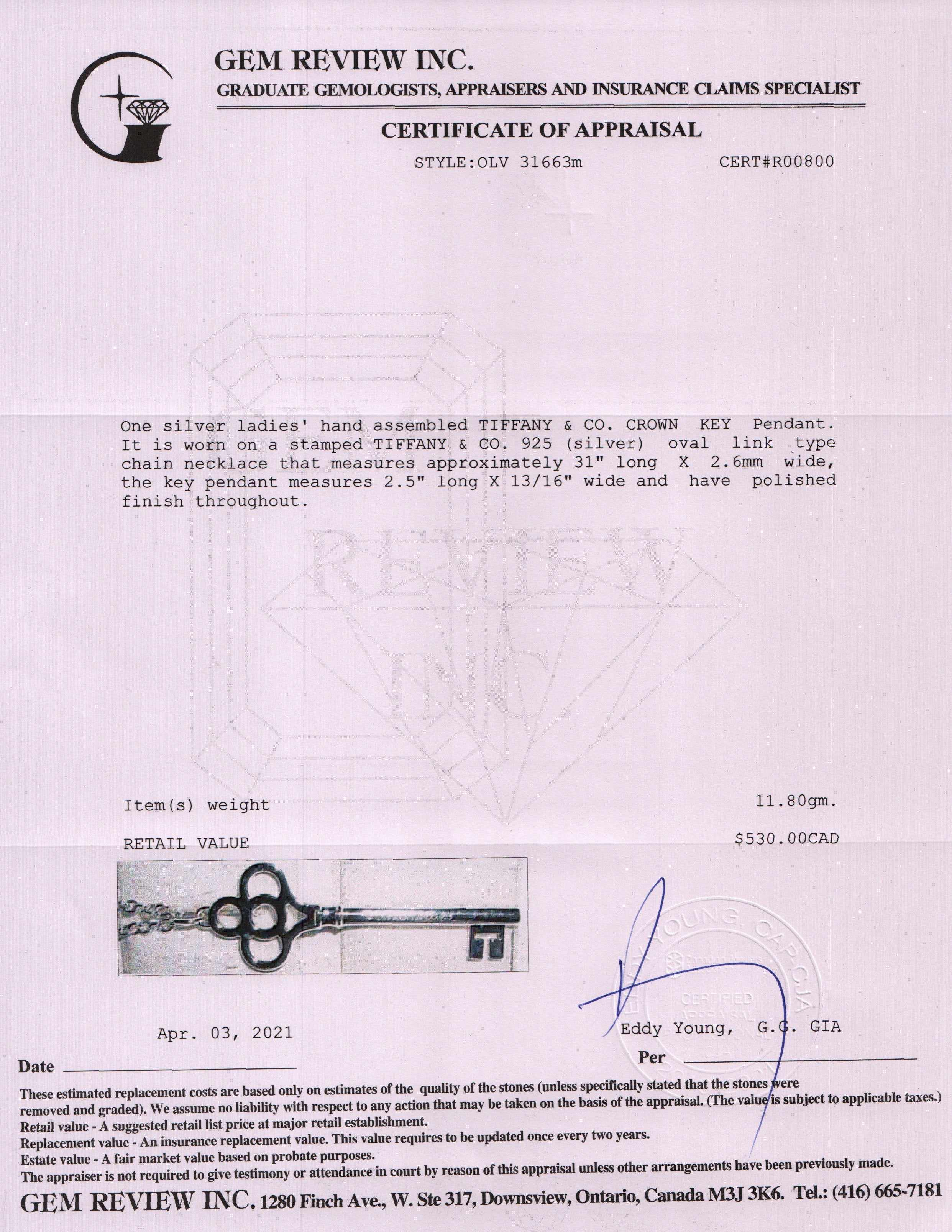 Tiffany & Co. Crown Key Pendant Necklace