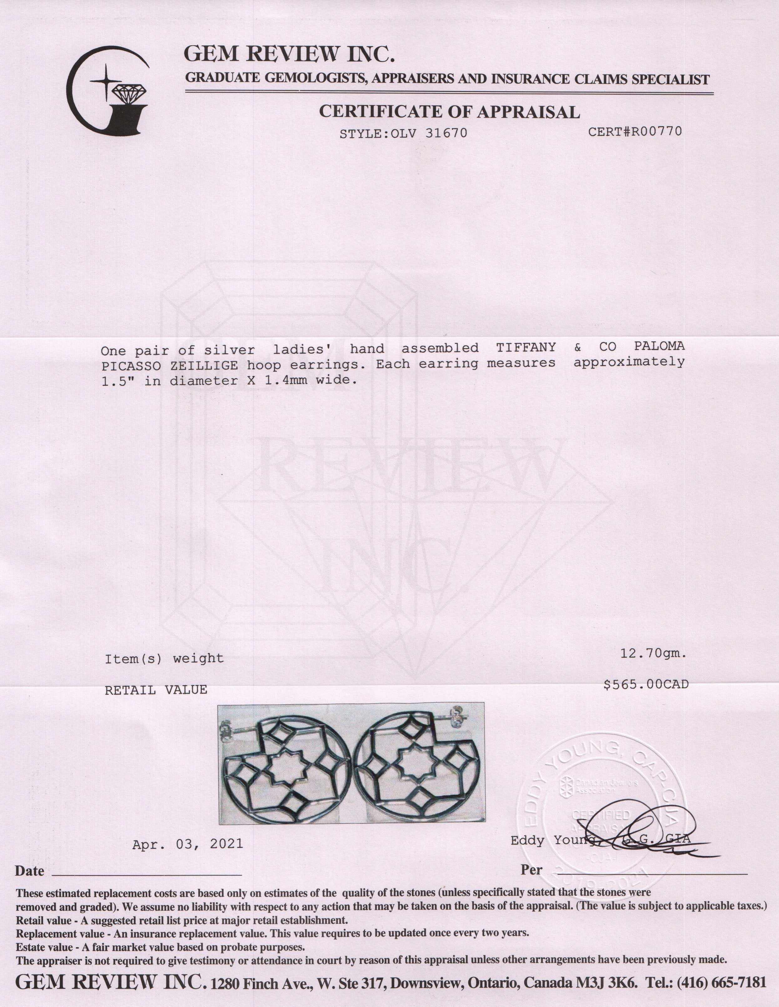 Tiffany & Co. Paloma Picasso Zellige Hoop Earrings