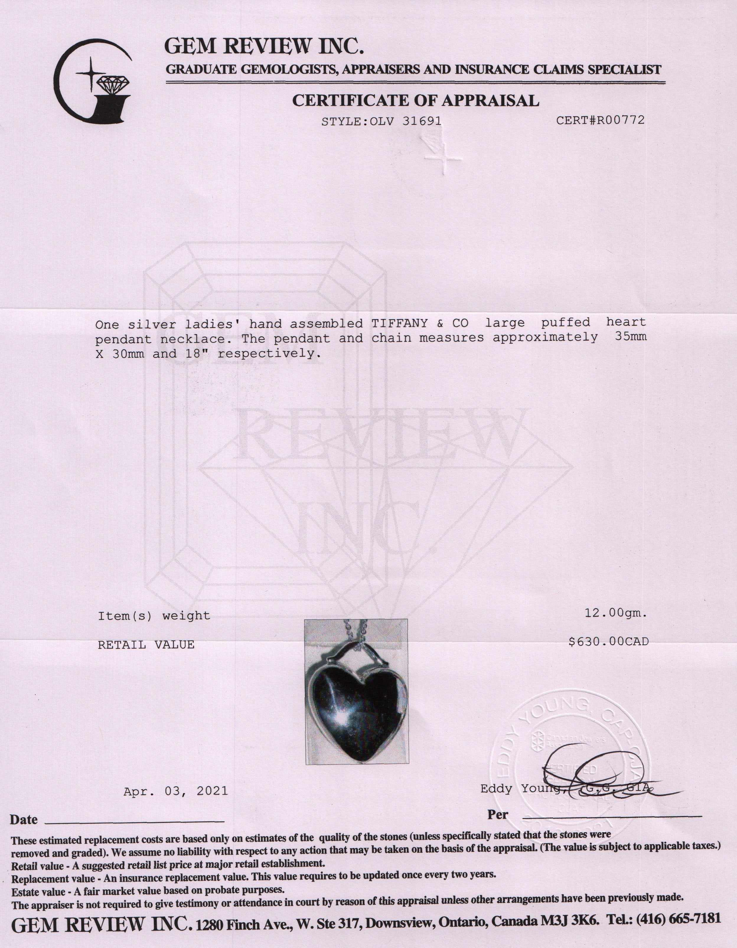 Tiffany & Co. Large Puffed Heart Pendant Necklace