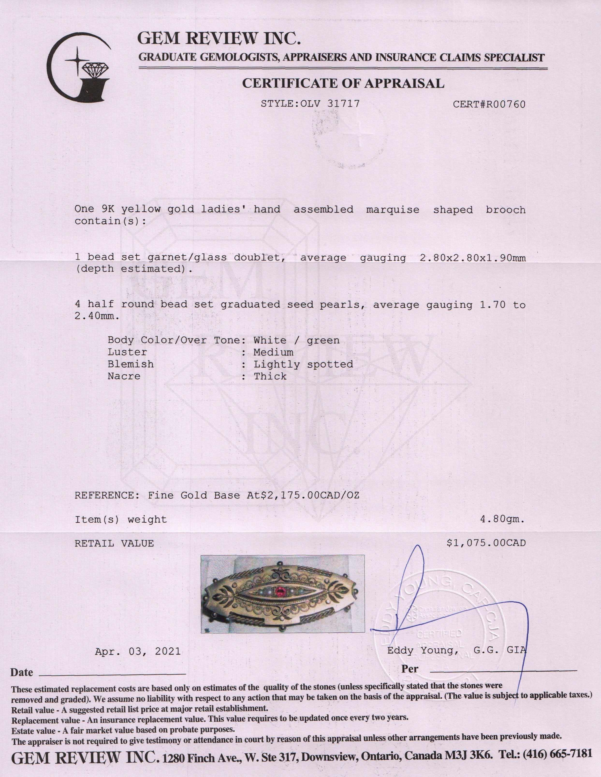 Antique Garnet & Seed Pearl Brooch