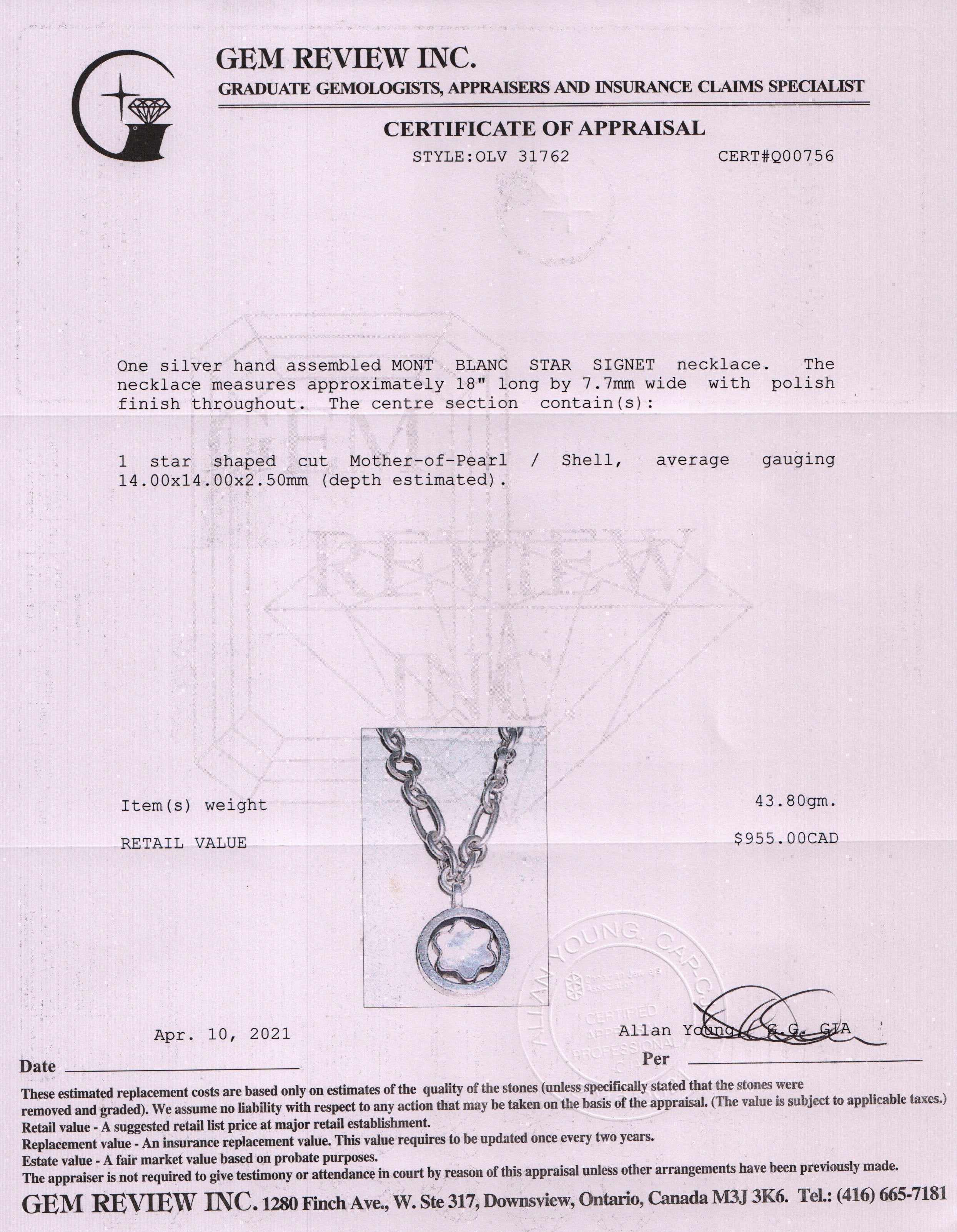 Montblanc Mother of Pearl Star Signet Necklace