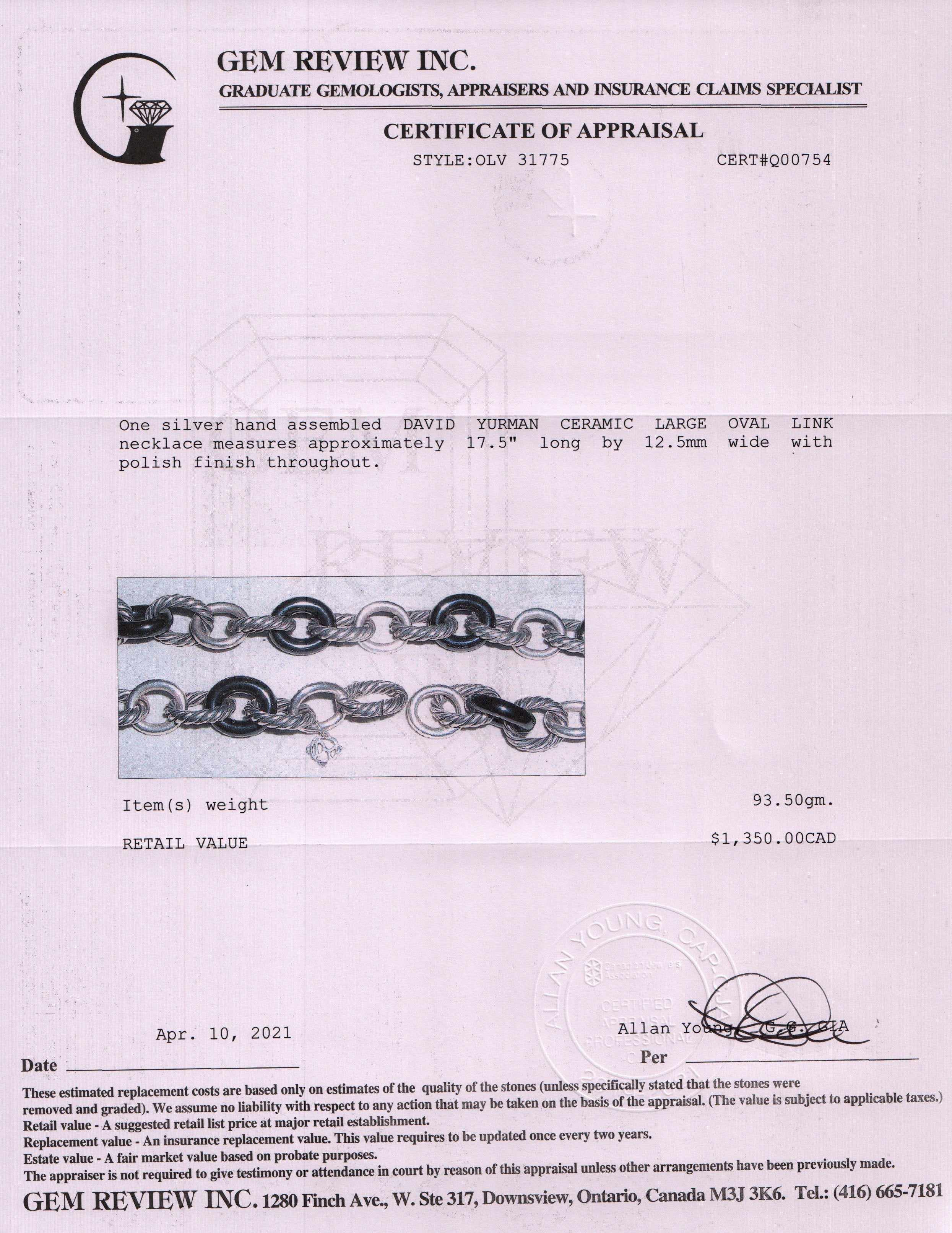 David Yurman Ceramic Large Oval Link Chain Necklace