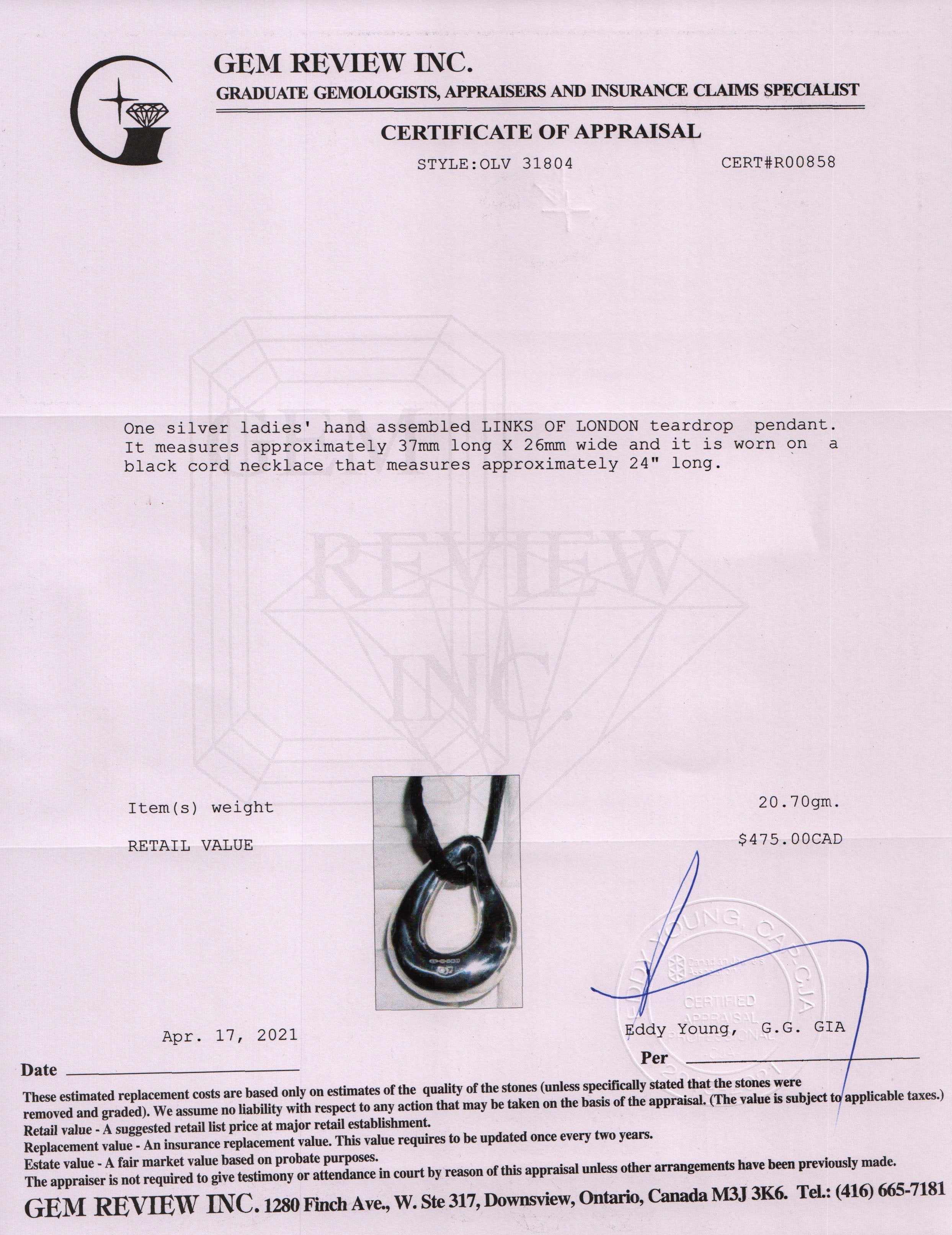 Links of London Teardrop Pendant Necklace