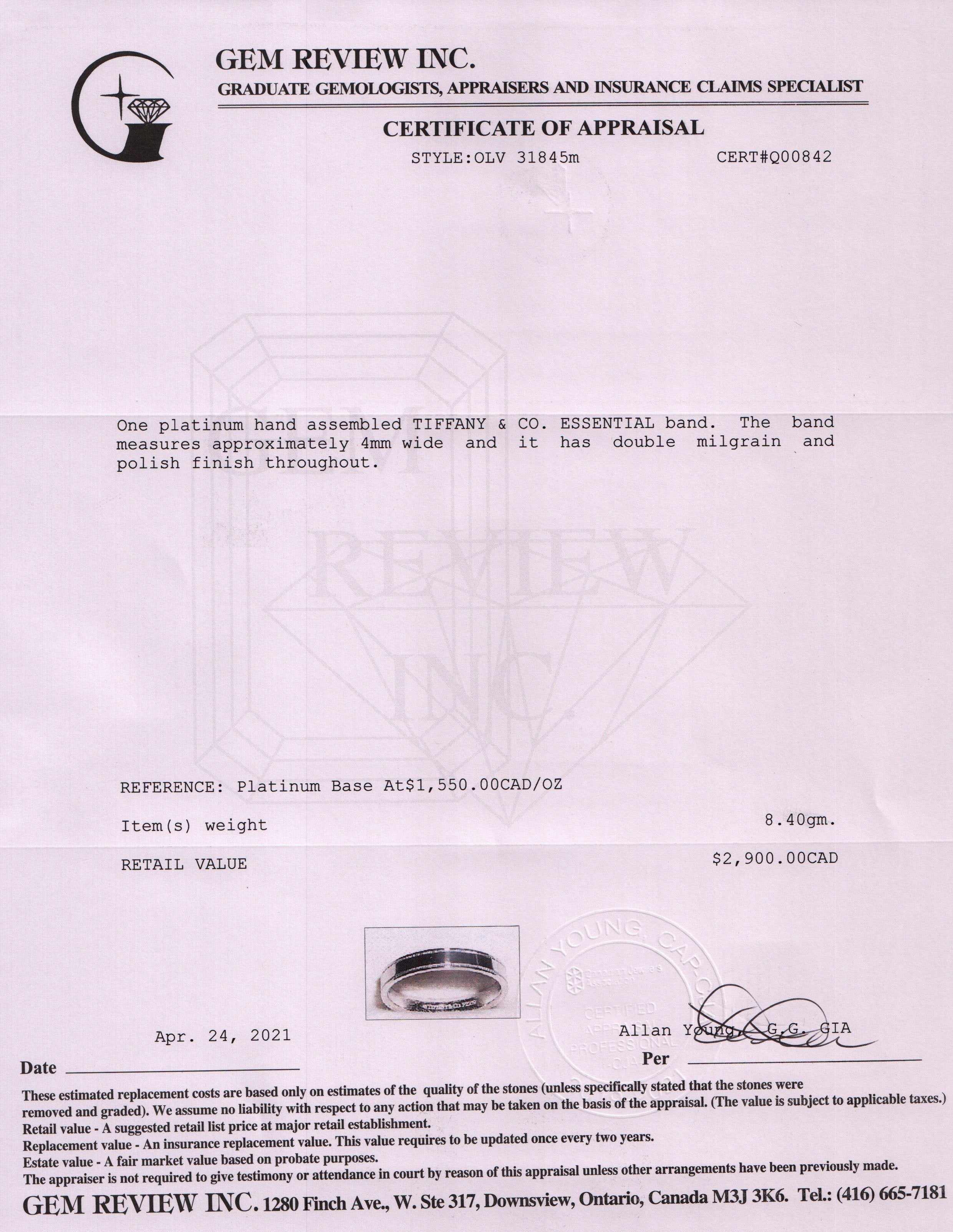 Tiffany & Co. Platinum Essential Double Milgrain Wedding Band Ring