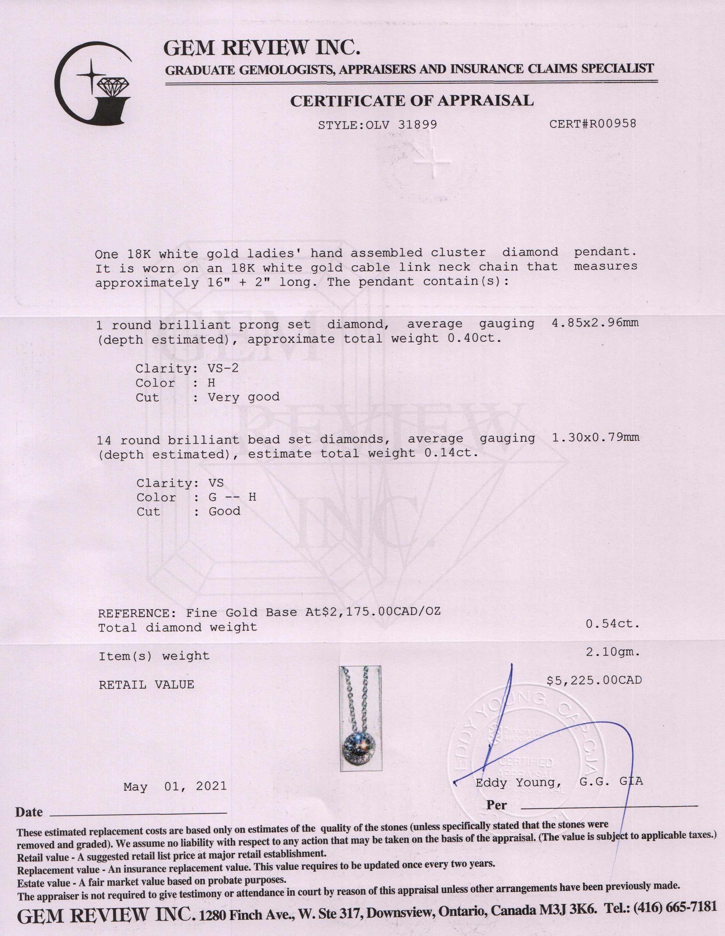 18k White Gold Diamond Pendant Necklace