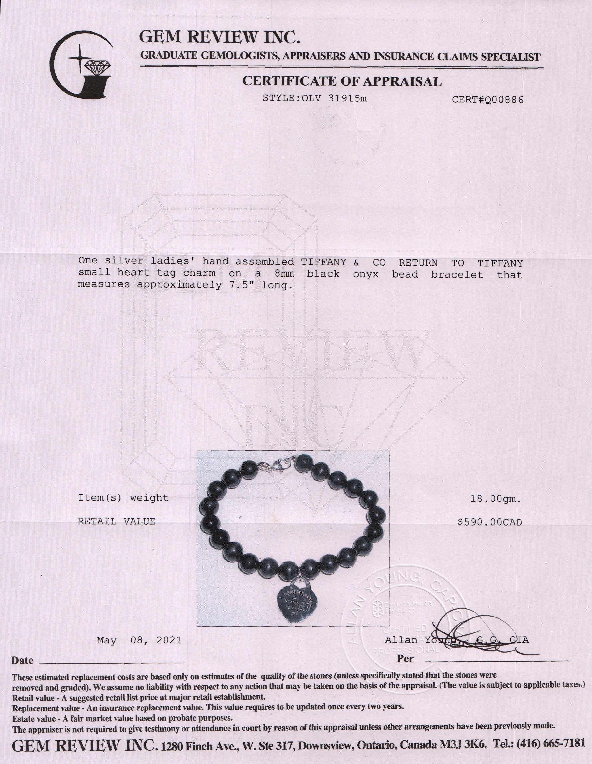 Tiffany & Co. Return to Tiffany Small Heart Tag Onyx Bead Bracelet