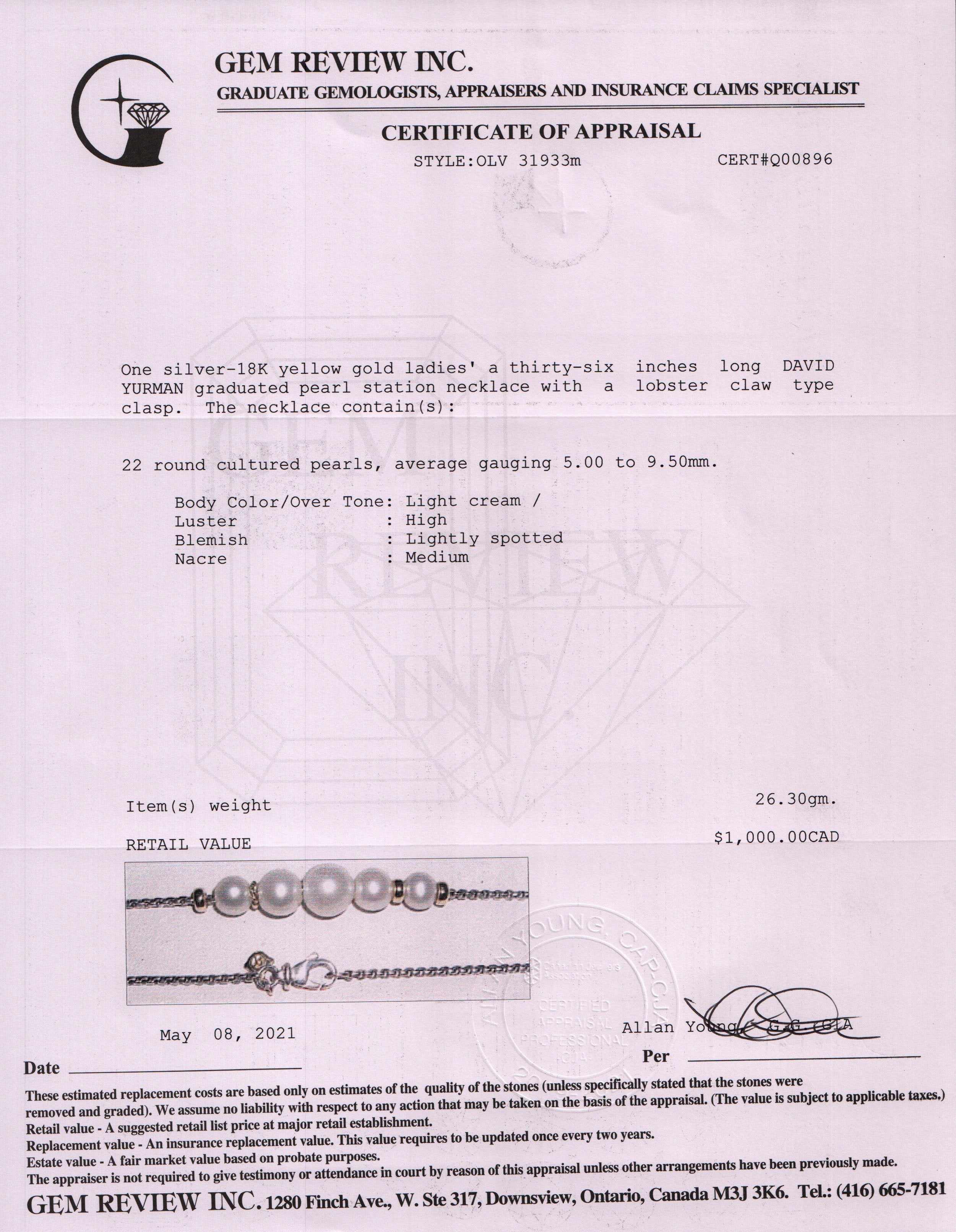 David Yurman Two-Tone Graduated Pearl Station Necklace