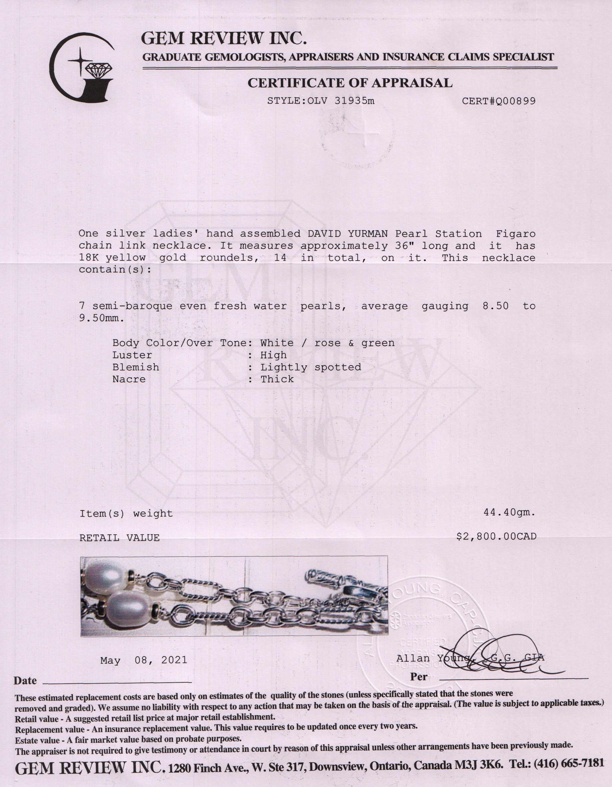 David Yurman Two-Tone Figaro Pearl Station Necklace