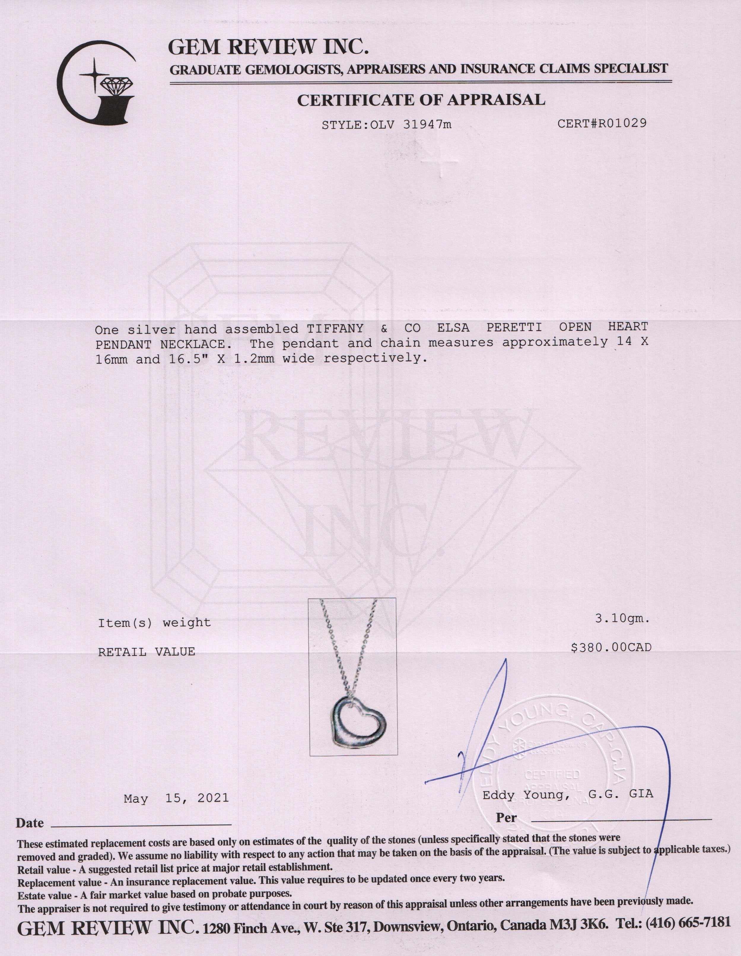 Tiffany & Co. Elsa Peretti Open Heart Pendant Necklace