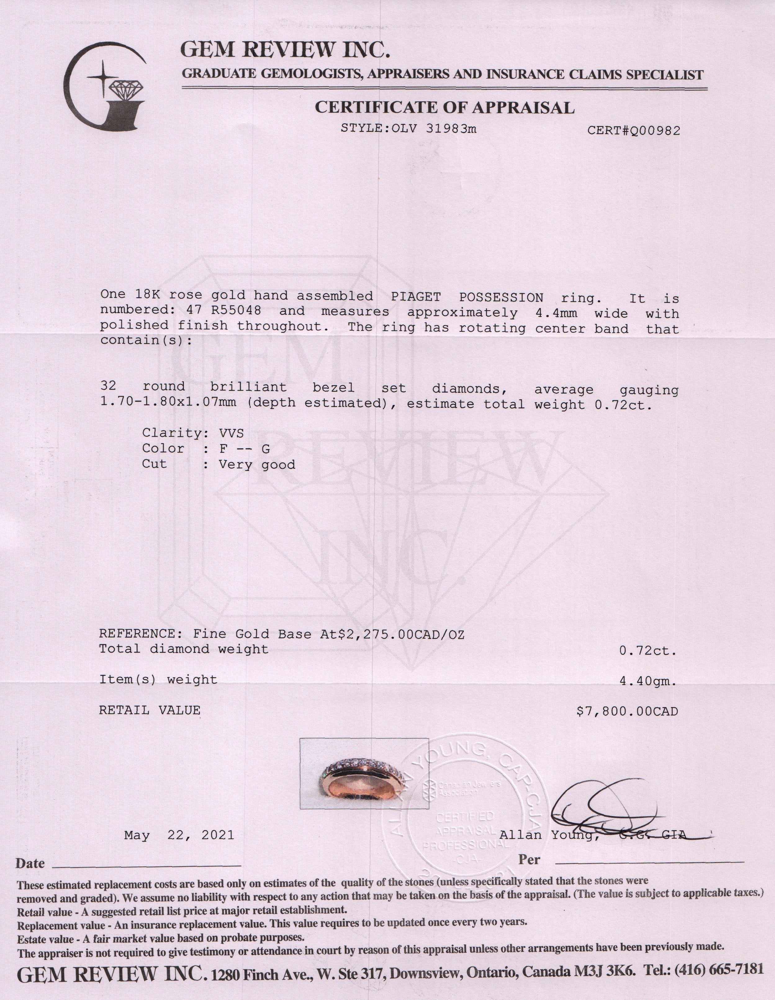 Piaget 18k Rose Gold & Diamond Possession Band Ring w/ Box