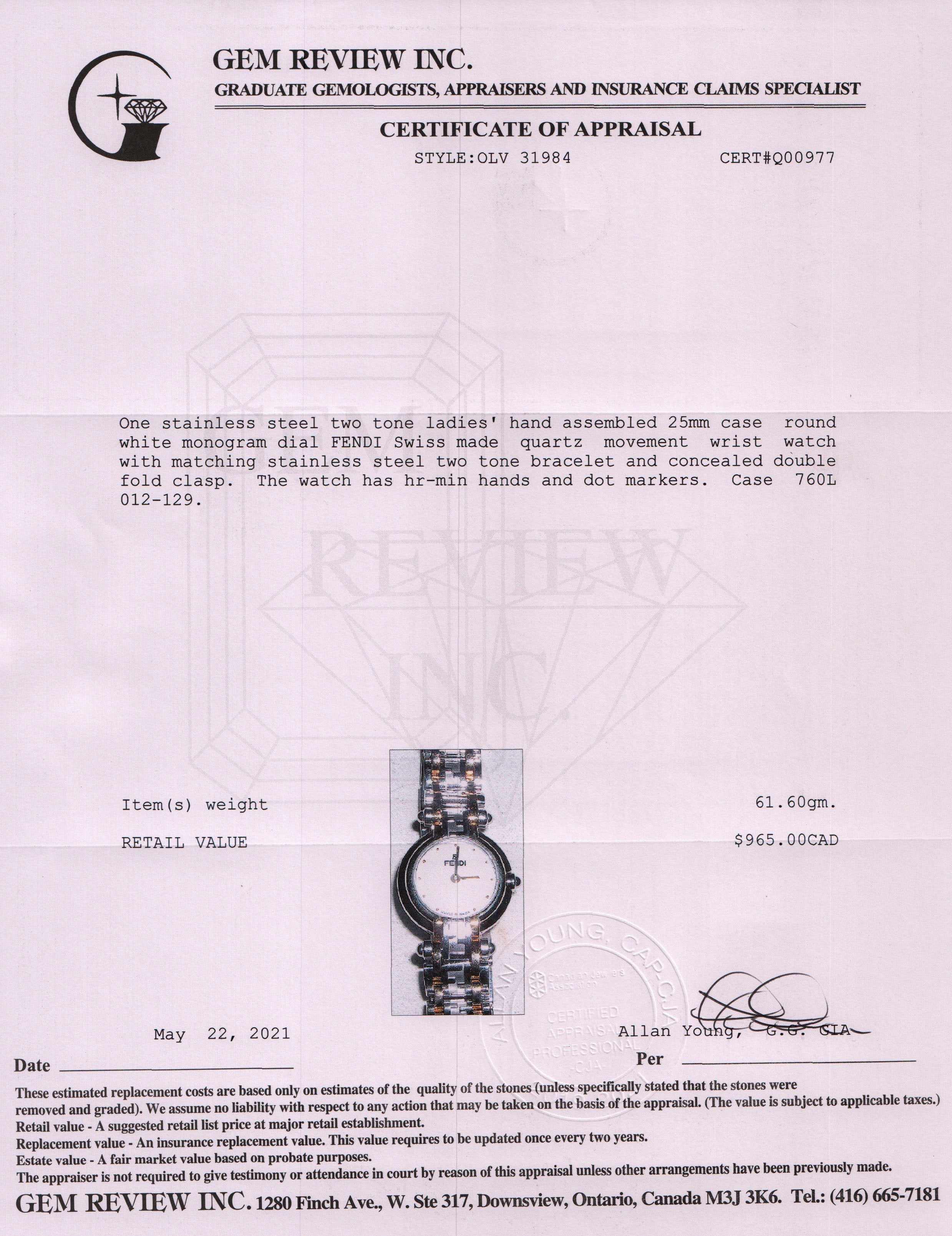 Fendi 760L Watch w/ Box