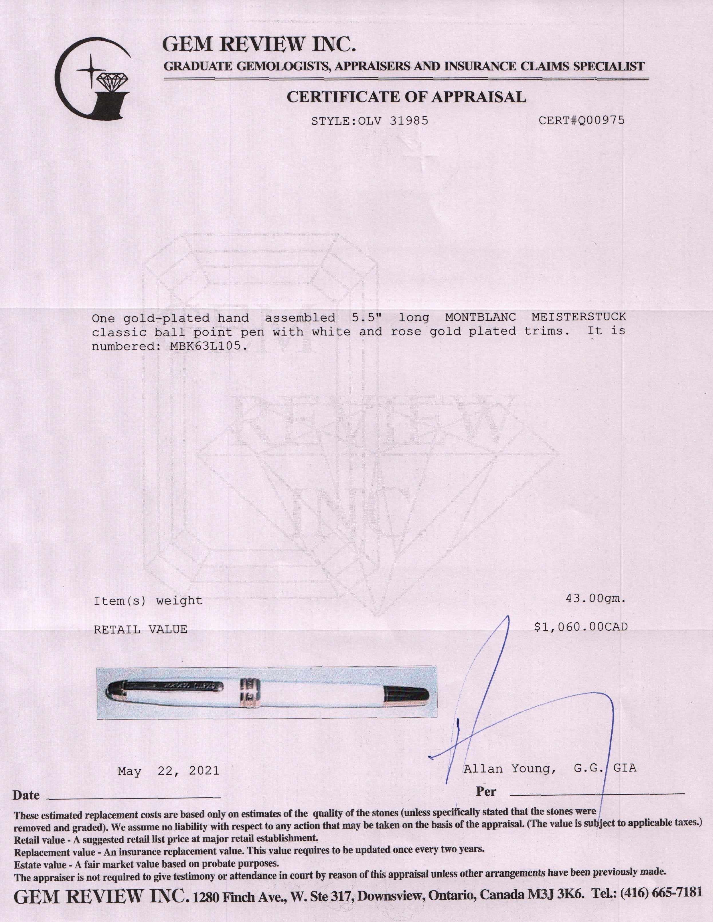 Montblanc Meisterstuck White Rose Gold Coated Classique Ballpoint Pen w/ Box