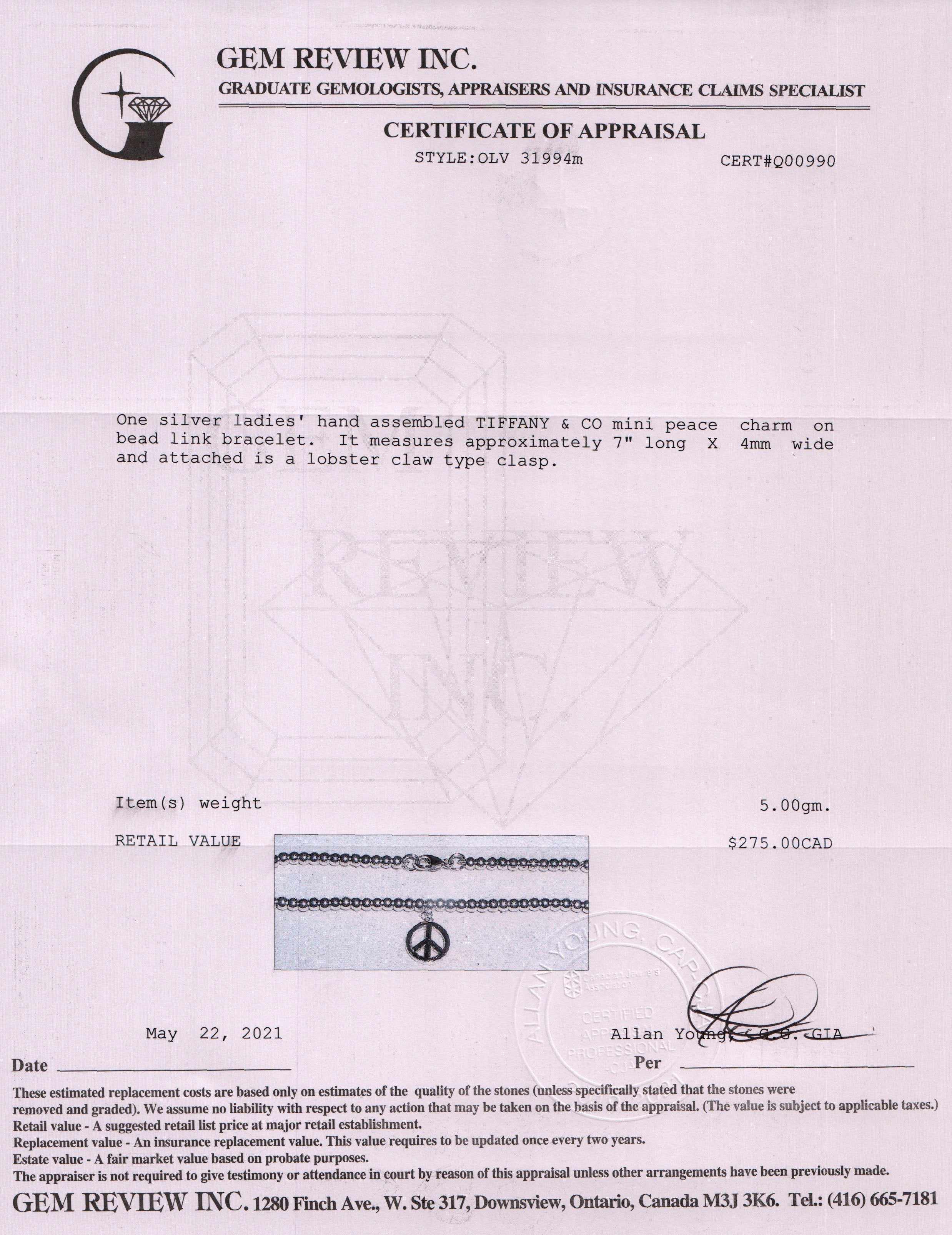 Tiffany & Co. Mini Peace Charm Bead Bracelet