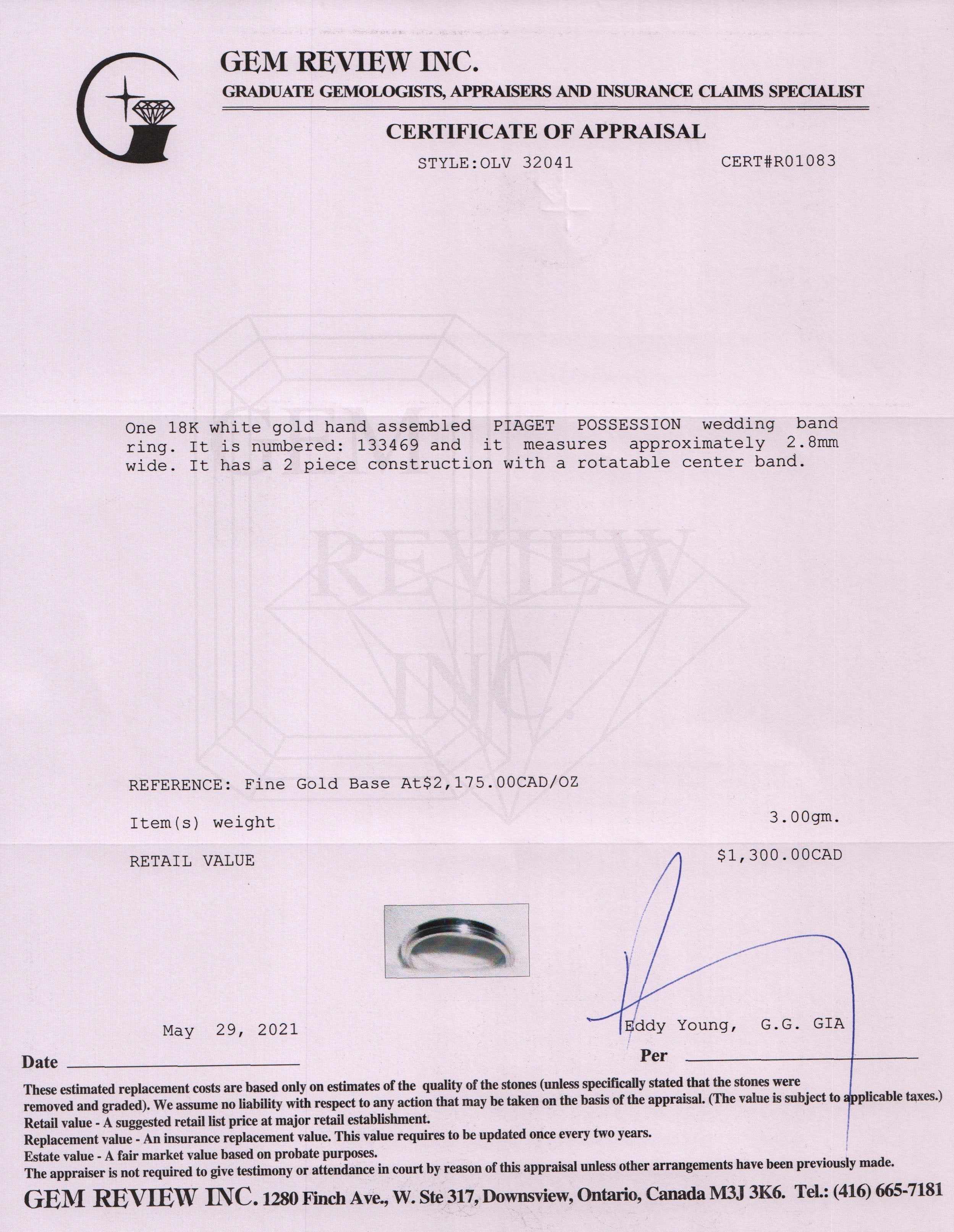 Piaget 18k White Gold Possession Wedding Band Ring