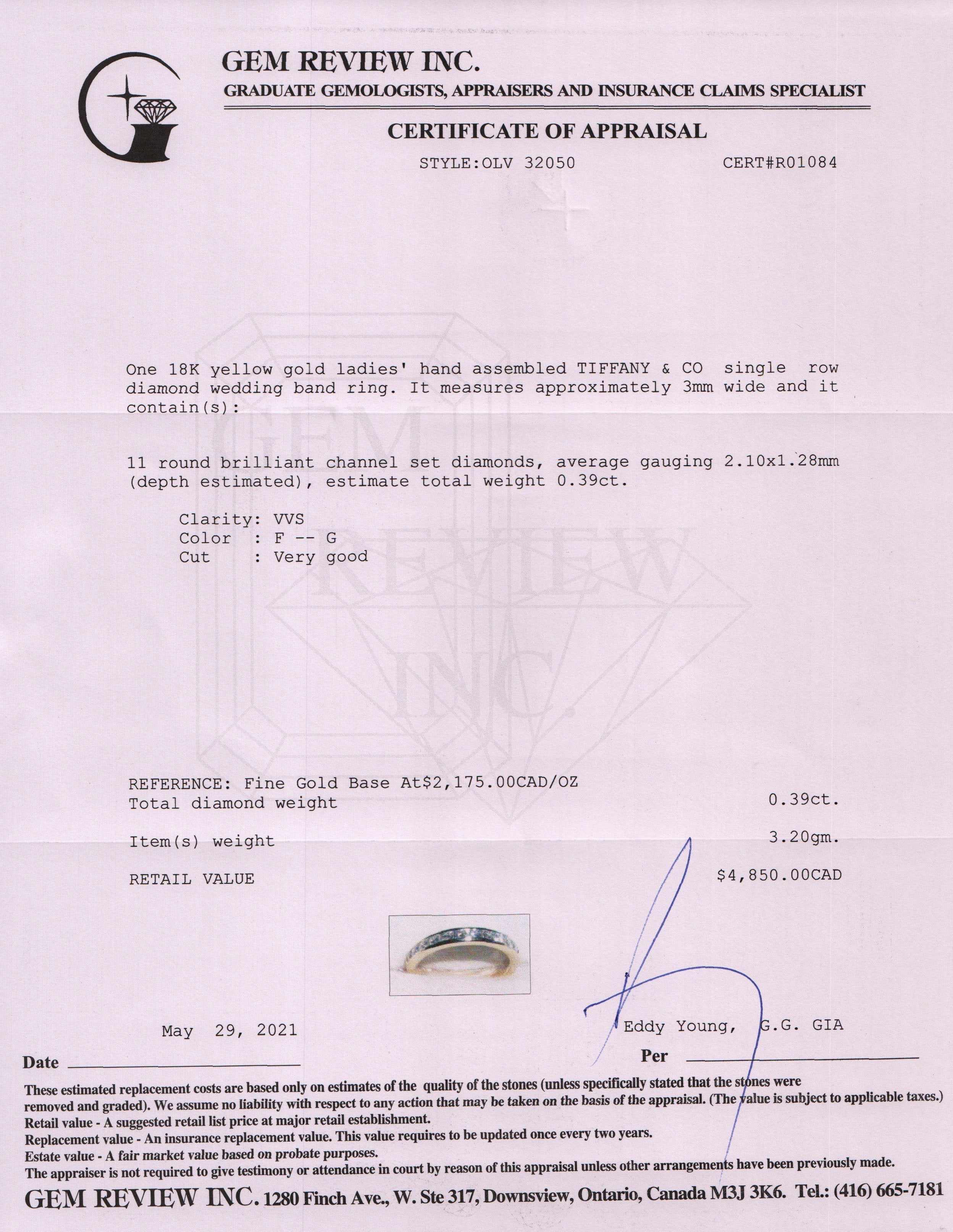 Tiffany & Co. 18k Gold Diamond Wedding Band Ring