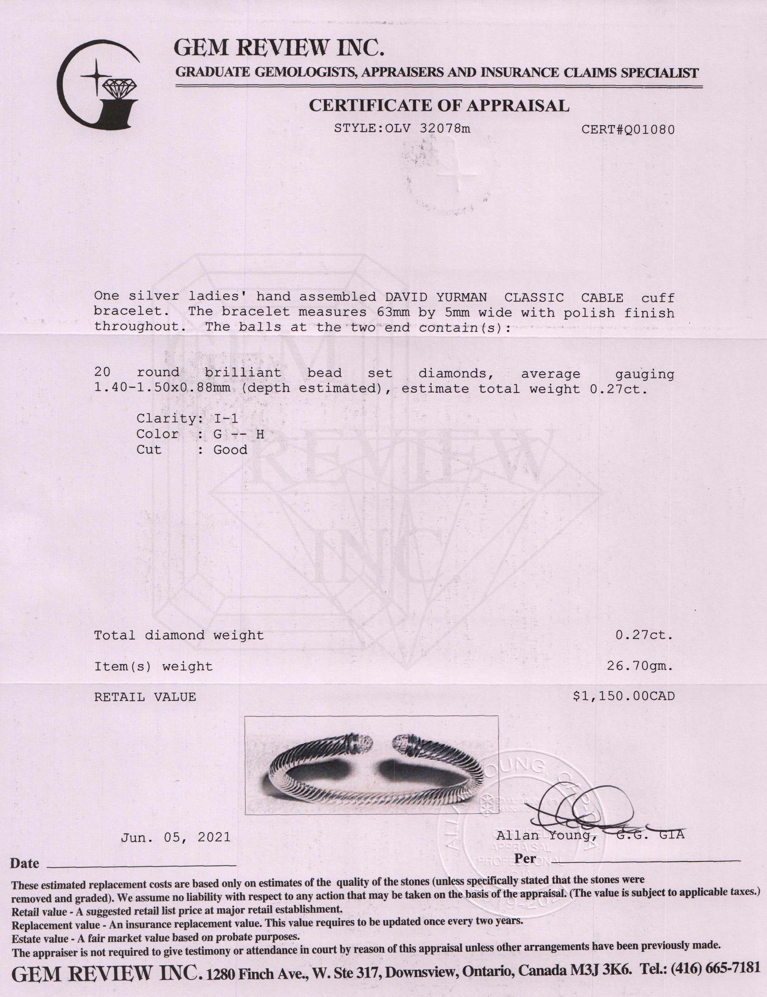 David Yurman Cable Classics Diamond Bracelet